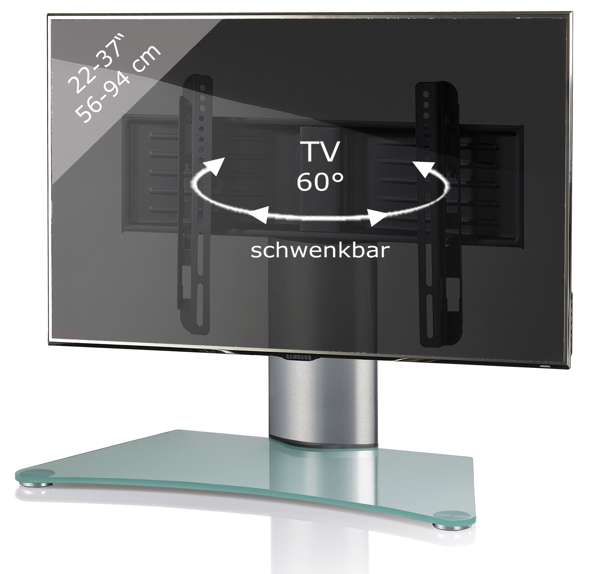 VCM TV Standfu&szlig; 22-40 Zoll bis 30 kg | VESA bis 400x300 | Universal TV VESA | Aufsatz Erh&ouml;hung | Alu Fernseh St&auml;nder | ESG-Sicherheitsglas | Ma&szlig;e ca. H. 52 x B. 70 x T. 30 cm -  Windoxa 