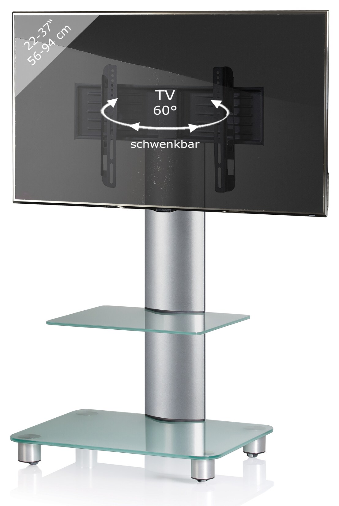 VCM TV Standfuß mit Zwischenboden 22-40 Zoll VESA max. 600x400 bis 30 kg Fernseh Ständer aus Alu TV Bodenständer mit Rollen Maße ca. H. 100 …