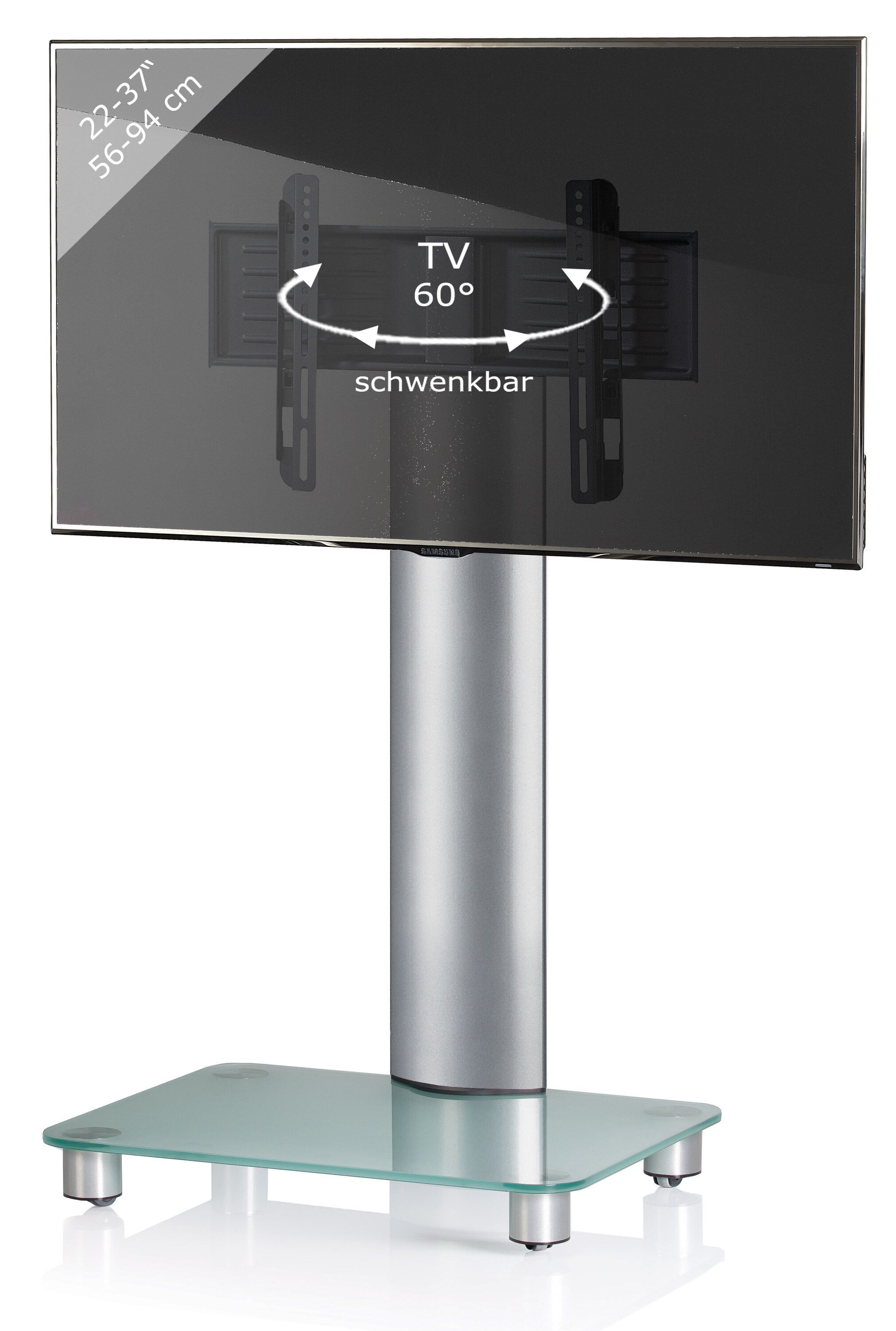 VCM TV Standfu&szlig; 26-40 Zoll | VESA max. 600x400 bis 30 kg | Fernseh St&auml;nder aus Alu | TV Bodenst&auml;nder mit Rollen | Ma&szlig;e ca. H. 100 x B. 60 x T 44 cm  | Fernsehstand Bilano 