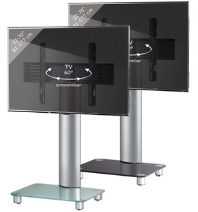 VCM TV Standfuß 32-70 Zoll | VESA max. 600x400 | Fernseh Ständer aus Alu und Glas | TV Ständer Maße ca. H. 100 x B. 60 x T. x 44 cm | Fernsehstand Tosal 