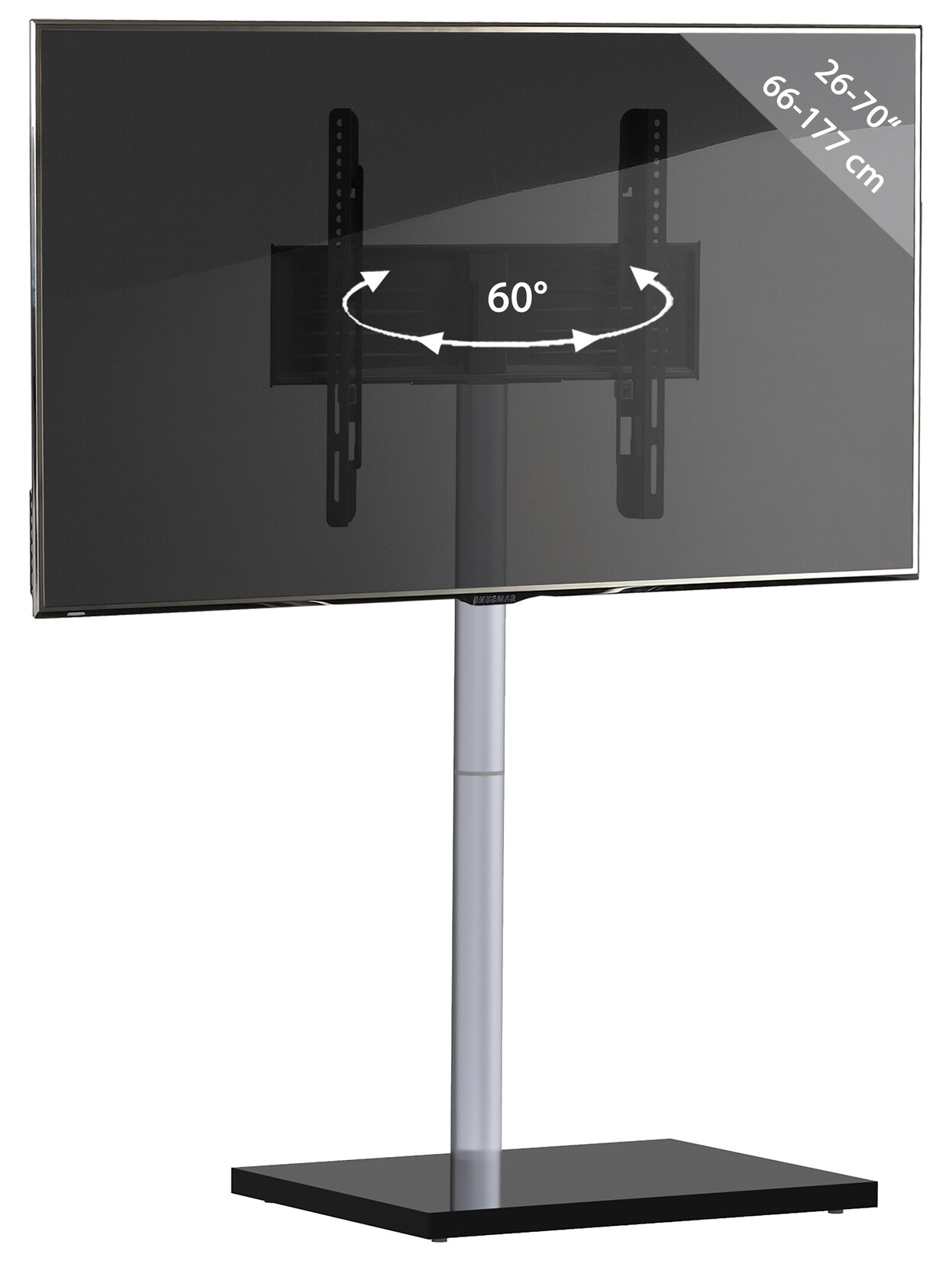 VCM TV Standfuß 26-70 Zoll VESA max. 400x400 bis 35 kg Fernseh Ständer schwenkbar aus Alu TV Bodenständer Maße ca. H. 100 x B. 60 x T. 45 …