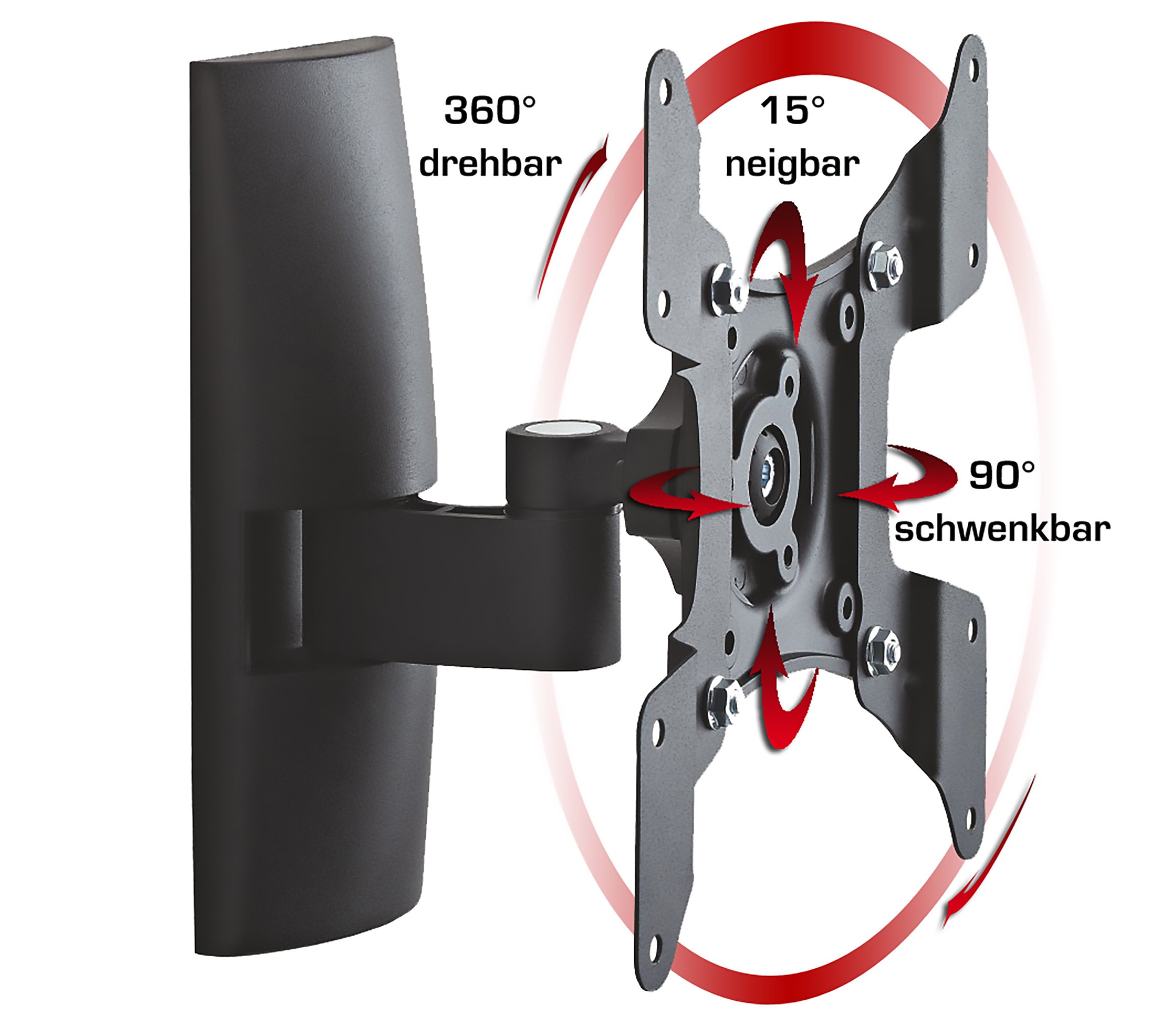 VCM Universal TV Wandhalterung 15-40 Zoll bis 15 kg | um 15 Grad neigbar kippbar | 90 Grad schwenkbar | 360 drehbar ausziehbar | VESA bis max. 200x200 | Halter Fernsehhalter | Fernseh Halterung TS1 