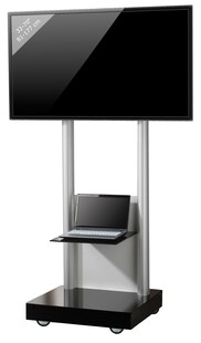 VCM TV Standfuß aufgebaut | 32-70 Zoll  bis 45 kg | VESA max. 600x400 | Fernsehwagen Ständer Alu | TV Bodenständer Maße ca. H. 177 x B. 70 x T. 65 | Rollwagen mit Fachboden | Fernsehstand Monte Visolo 2 