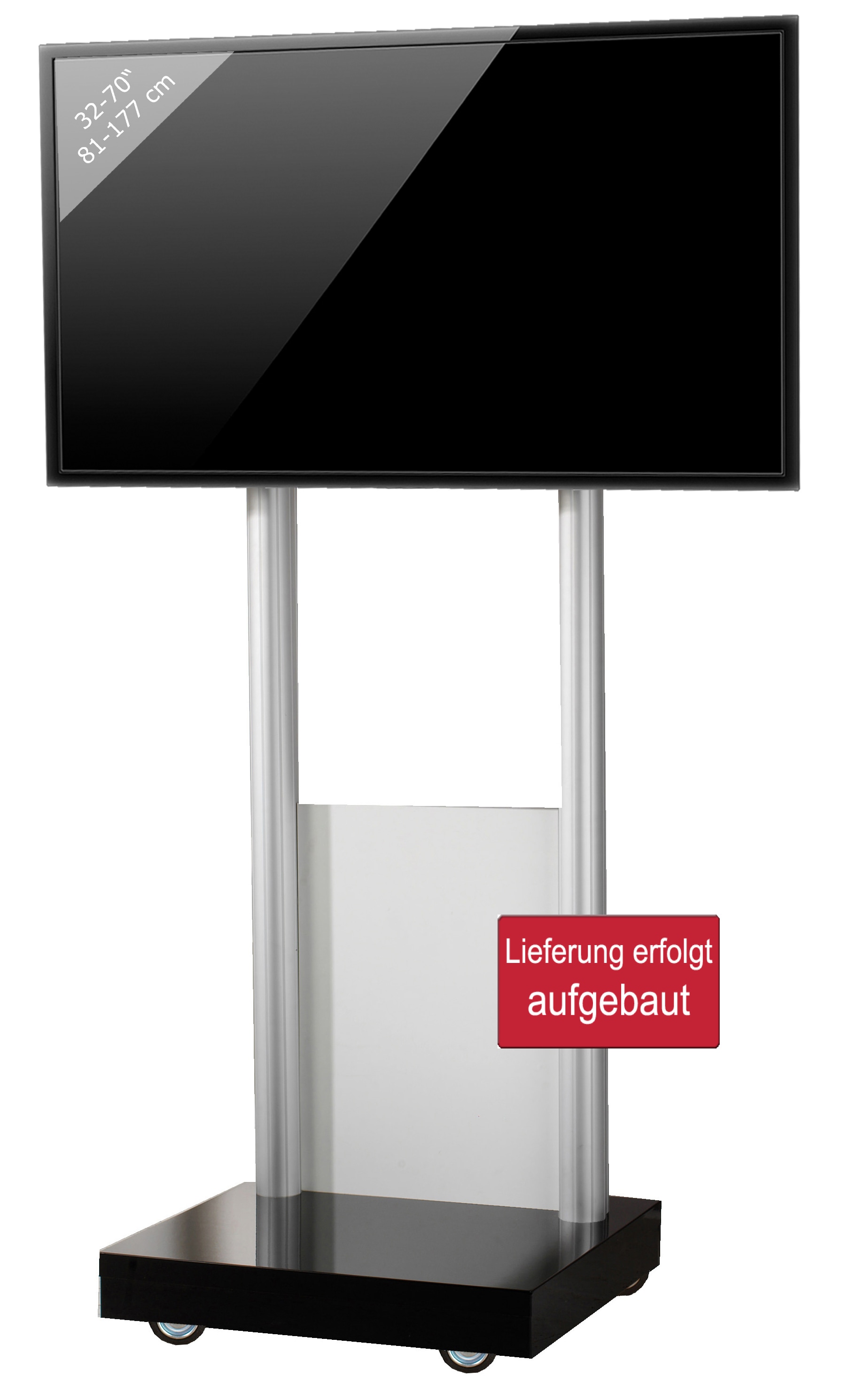 VCM TV Standfu&szlig; aufgebaut | 32-70 Zoll  bis 45 kg | VESA max. 600x400 | Fernsehwagen St&auml;nder Alu | TV Bodenst&auml;nder Ma&szlig;e ca. H. 177 x B. 70 x T. 65 | Rollwagen mit Rollen | Fernsehstand Monte Visolo 1 