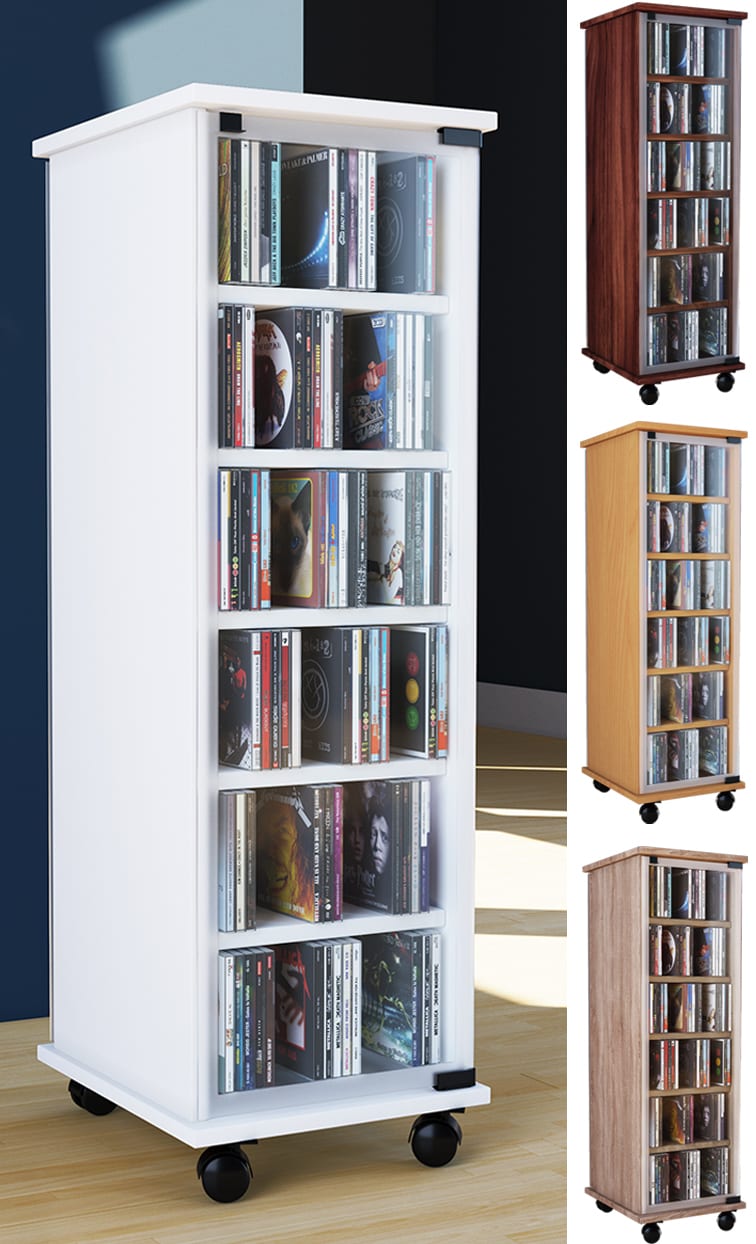 VCM CD Regal Holz | CD Schrank mit ESG-Sicherheitsglast&uuml;ren f&uuml;r 204 CDs oder 72 DVDs | Ma&szlig;e: H. 98 x B. 31 x T. 35 cm | Elegantes DVD Regal mit Rollen | Blu ray Regal | CD Regal - Valenza 