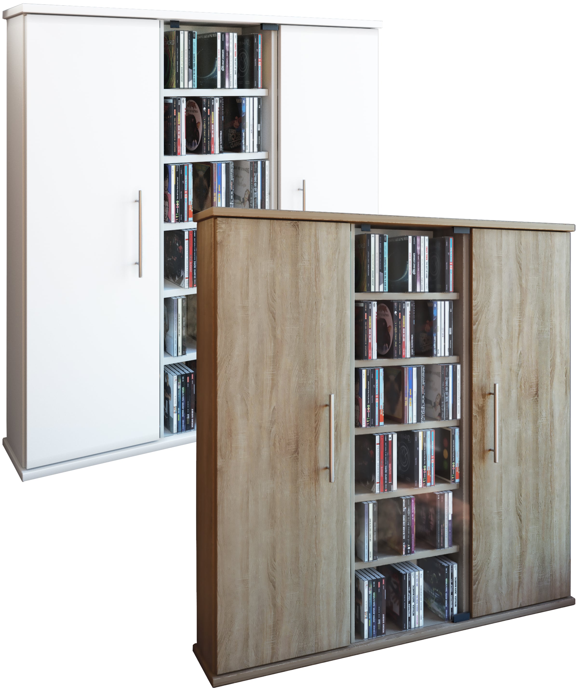 VCM CD Regal Holz | CD Schrank mit 1 ESG-Sicherheitsglast&uuml;r und 2 Holzt&uuml;ren f&uuml;r 450 CDs oder 195 DVDs oder 108-Videos | Ma&szlig;e: H. 92 x B. 86 x T. 18 cm | Eleganter DVD Schrank | Blu ray Schrank | CD-Schrank - Santo 