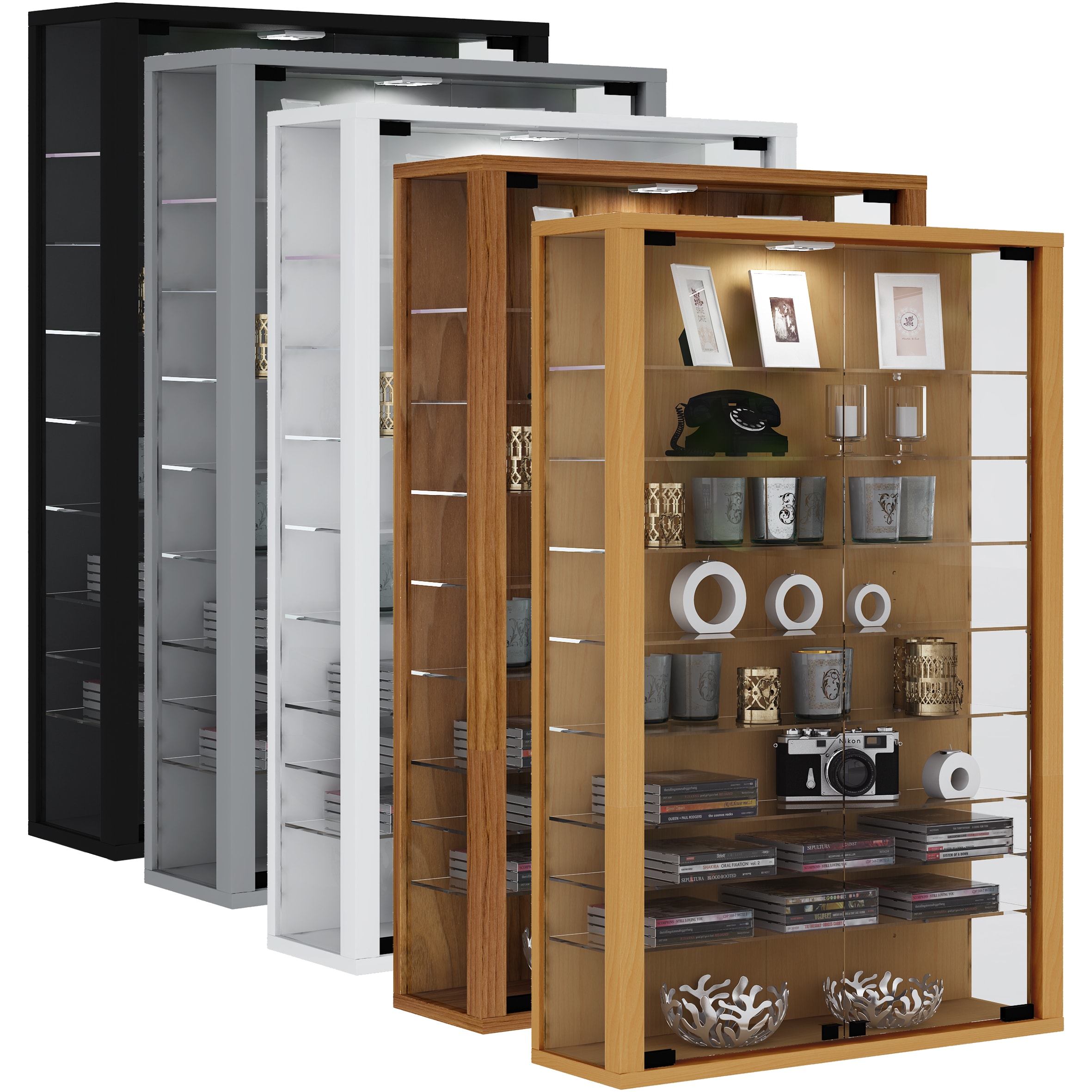 VCM Glasvitrine h&auml;ngend | Vitrine Glas mit ESG-Sicherheitsglas | Ma&szlig;e: H. 91 x B. 59 x T. 18 cm | H&auml;ngevitrine Glas | Modern und platzsparend | Glas Vitrinenschrank - Vitrosa Mini 