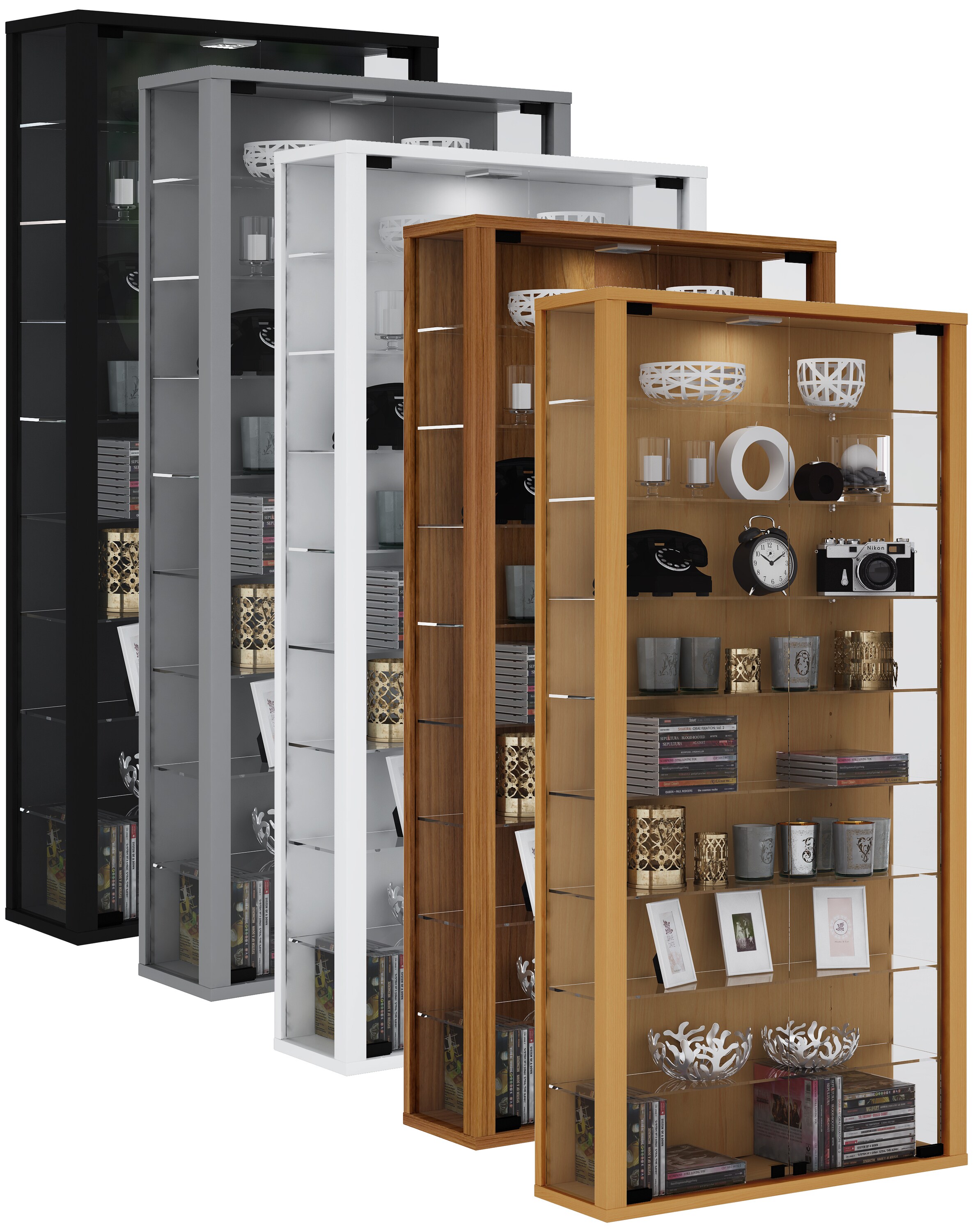 VCM Glasvitrine h&auml;ngend | Vitrine Glas mit ESG-Sicherheitsglas | Ma&szlig;e: H. 114 x B. 59 x T. 18 cm | H&auml;ngevitrine Glas | Modern und platzsparend | Glas Vitrinenschrank - Vitrosa Maxi 