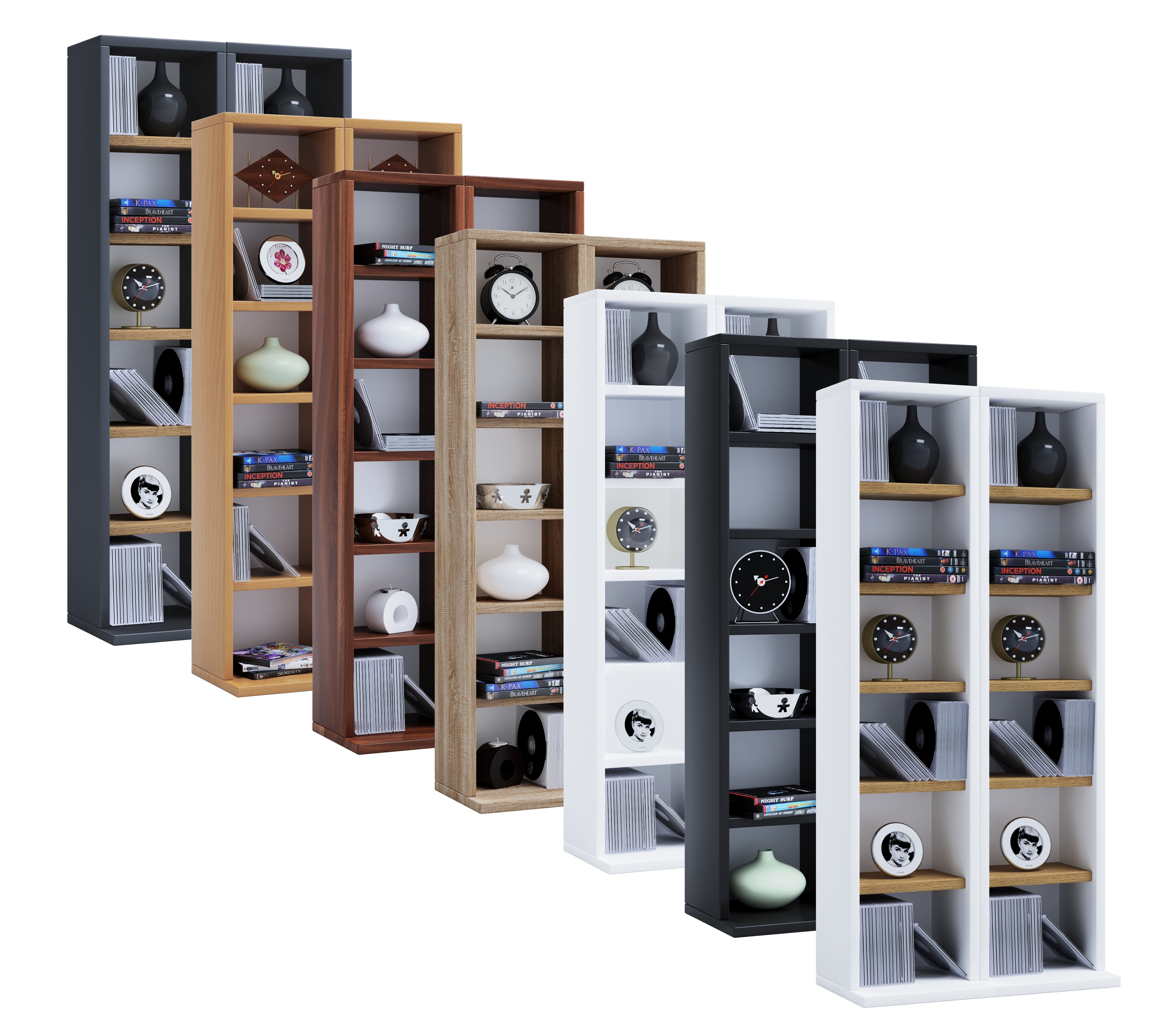 VCM Holz CD DVD Stand Regal | CD Regal mit Platz f&uuml;r 204 CDs oder 72 DVDs oder 40-Videos | Ma&szlig;e: H. 92 x B. 42 x T. 20 cm | Elegantes CD/DVD Regal | Blu ray Regal - Milano 