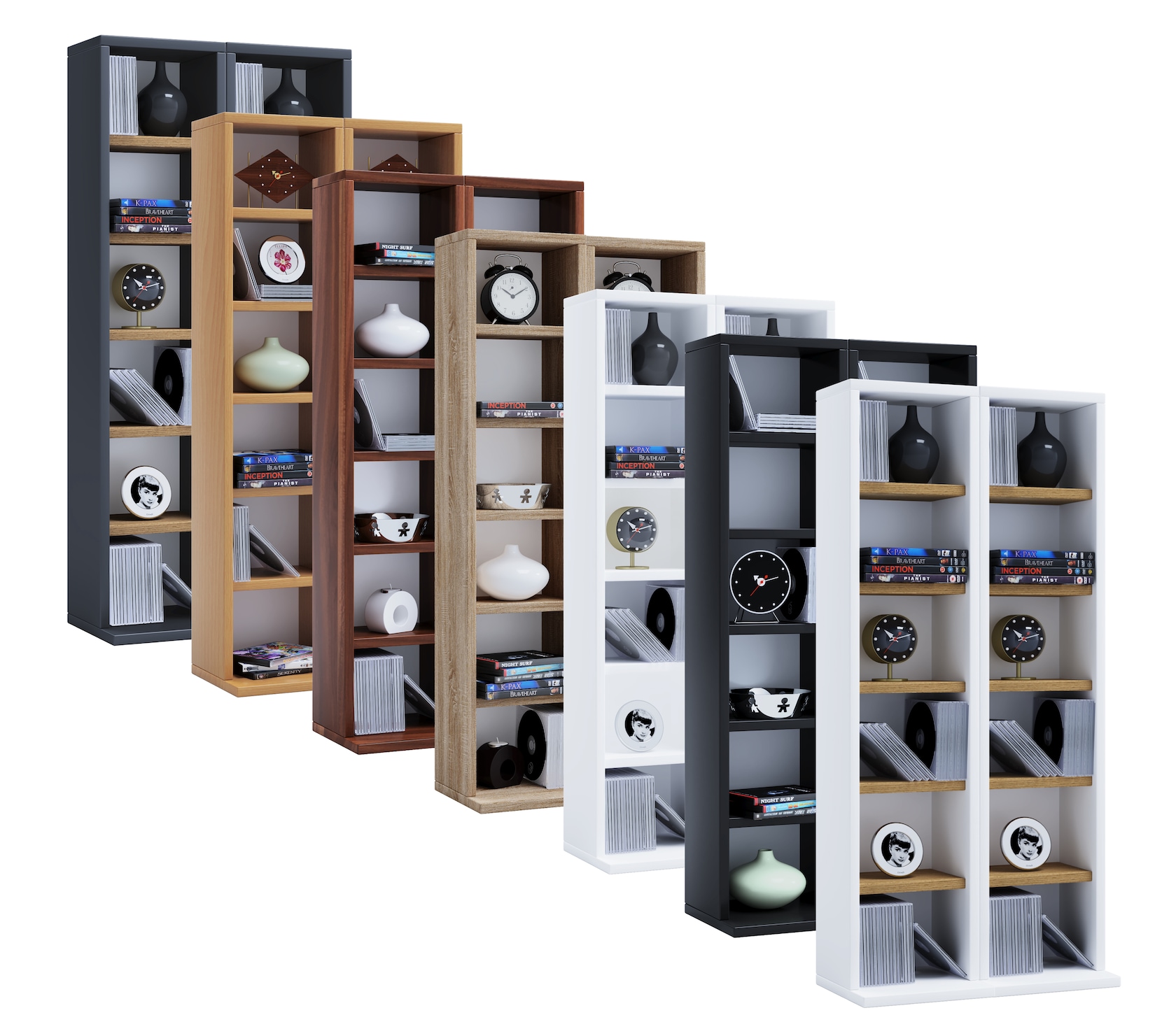 VCM Holz CD DVD Stand Regal CD Regal mit Platz für 204 CDs oder 72 DVDs oder 40-Videos Maße: H. 92 x B. 42 x T. 20 cm Elegantes CD/DVD Regal Blu ray Regal - Milano