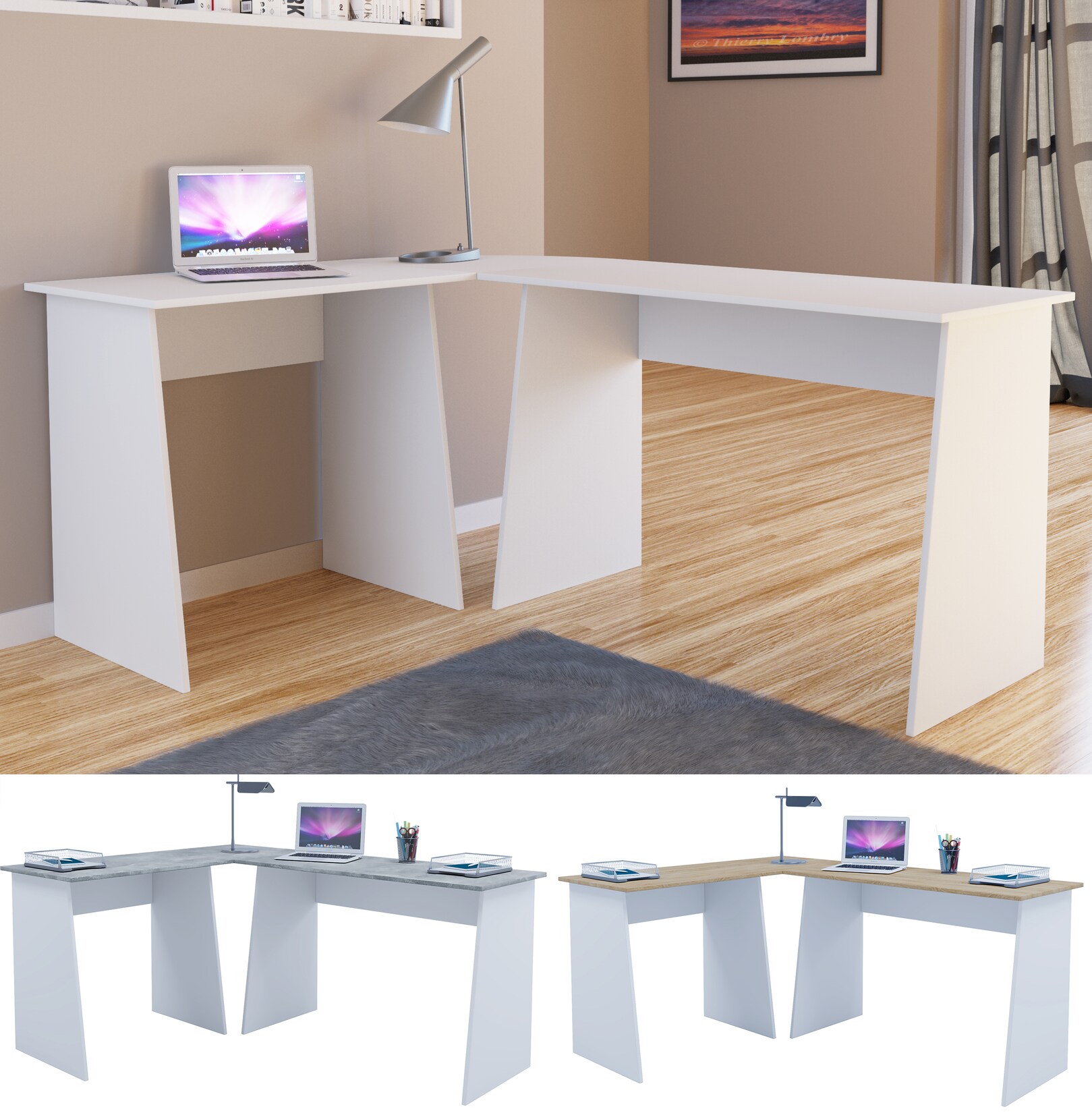 VCM Schreibtisch "Holz Eckschreibtisch Winkeltisch Masola" 1 Stk. tlg.