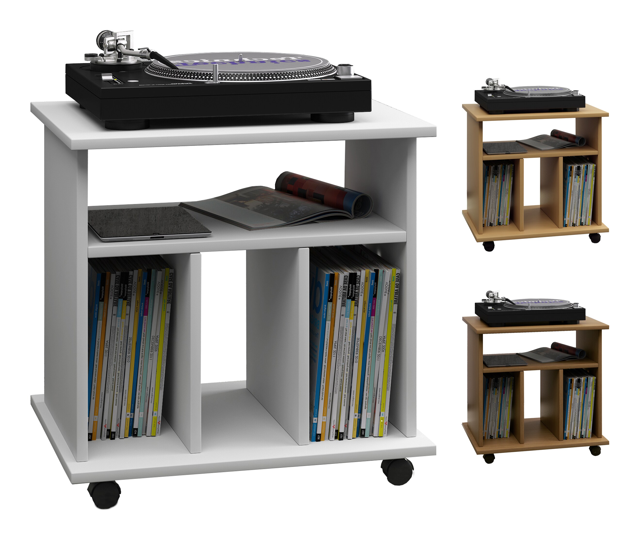 VCM Holz Media-Regal | Regal mit Rollen | Ma&szlig;e: H. 59 x B. 60 x T. 45 cm - Retal 