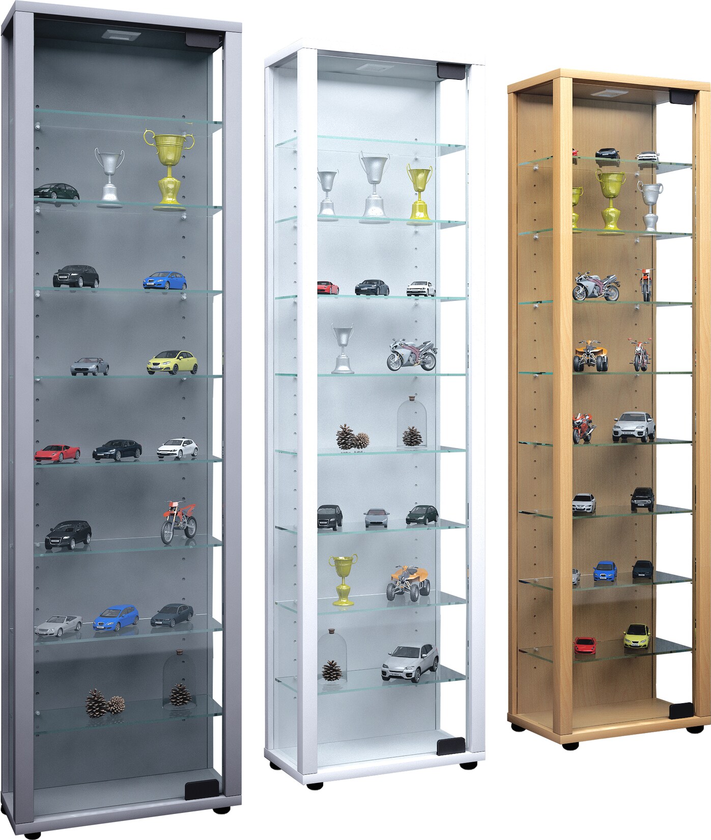 VCM Glasvitrine stehend Vitrine Glas mit ESG-Sicherheitsglas Maße ca. H. 115 x B. 33 x T. 18 cm Standvitrine Glas Modern und platzsparend Glas Vitrinenschrank – Edana Maxi