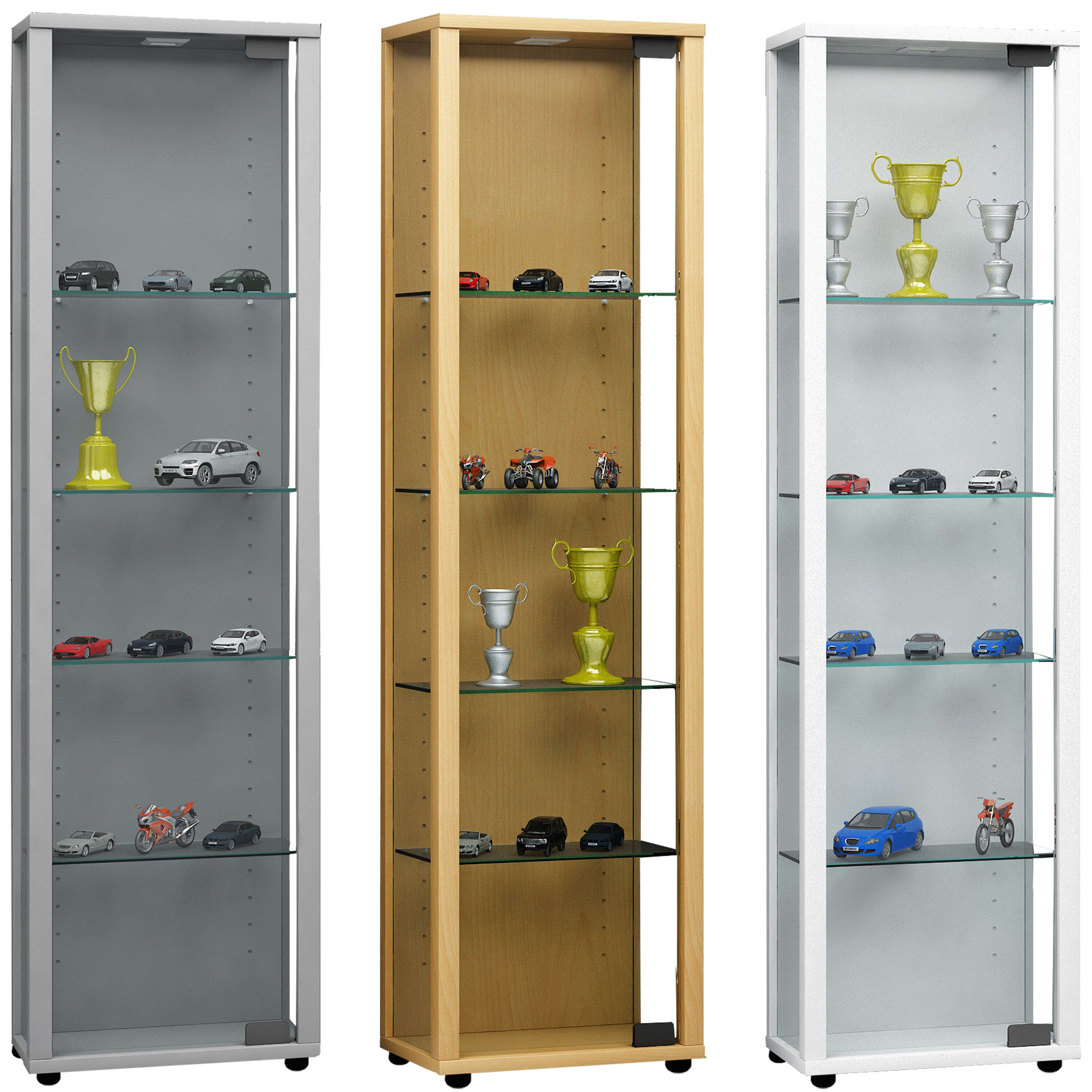 VCM Glasvitrine stehend | Vitrine Glas mit ESG-Sicherheitsglas | Ma&szlig;e ca. H. 115 x B. 33 x T. 18 cm | Standvitrine Glas | Modern und platzsparend | Glas Vitrinenschrank &ndash; Edana Mini 