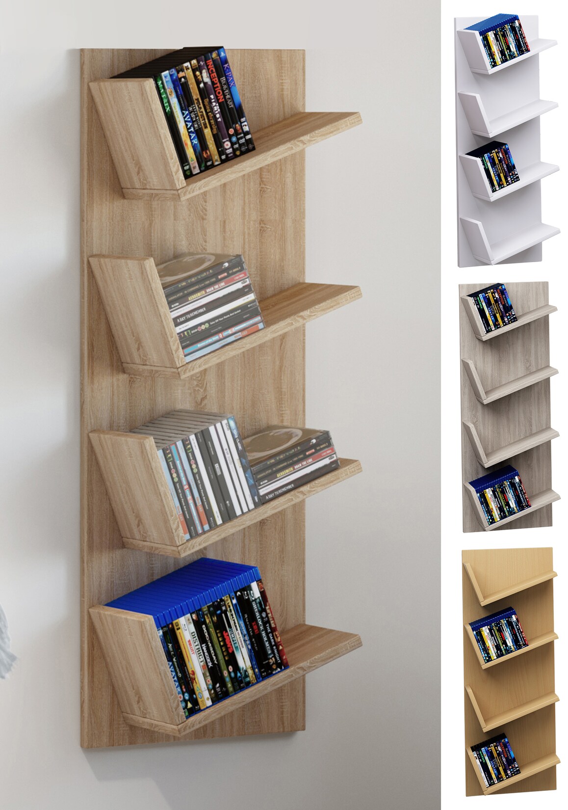 VCM Holzregal hängend platzsparendes Regal Maße: H. 90 x B. 33 x T. 16 cm Elegantes Regal hängend Aufbewahrungsregal Bücherregal Wandboard - Lansi Mini