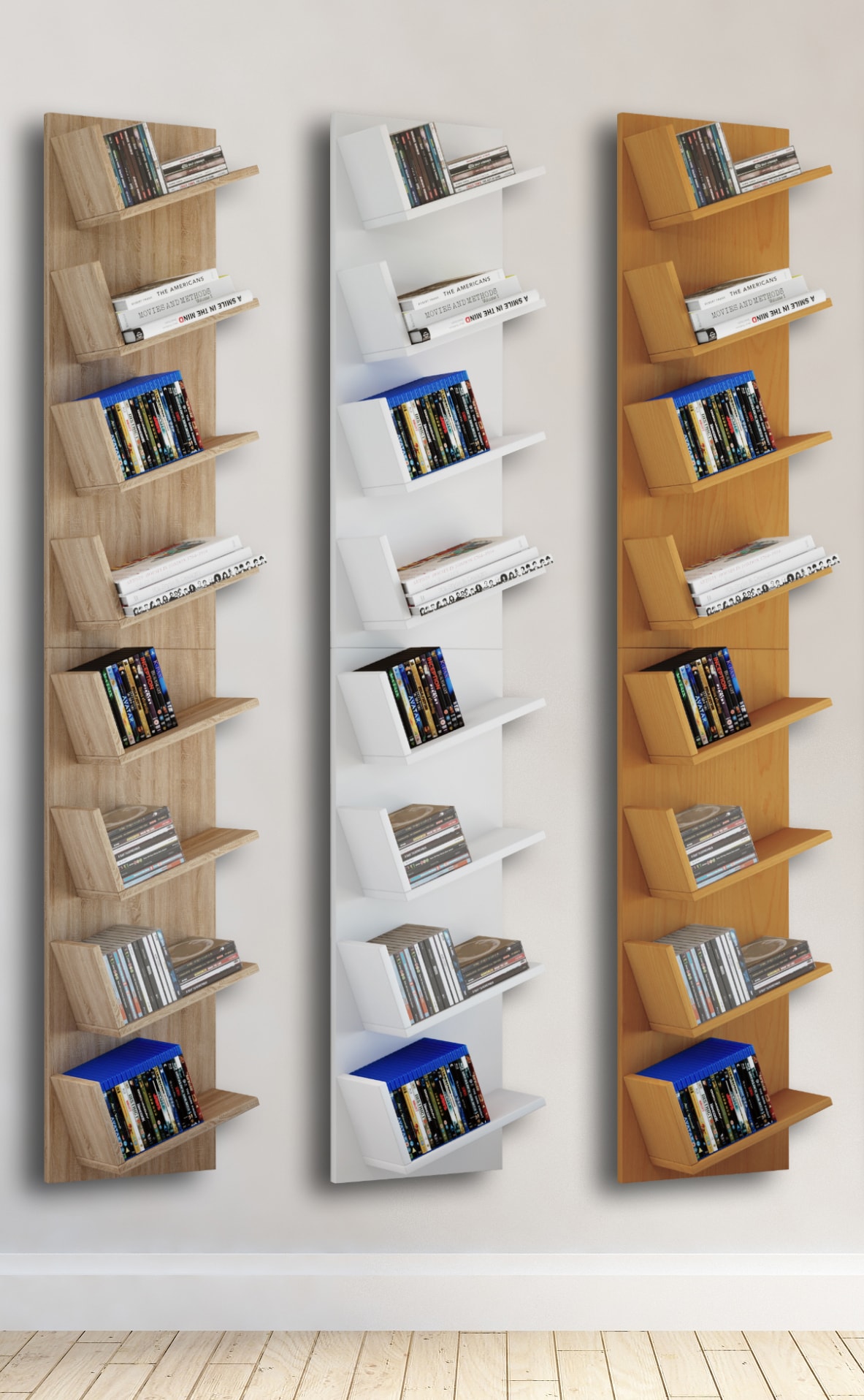 VCM Holzregal h&auml;ngend | platzsparendes Regal | Ma&szlig;e: H. 180 x B. 33 x T. 16 cm | Elegantes Regal h&auml;ngend | Aufbewahrungsregal | B&uuml;cherregal | Wandboard - Lansi Maxi 