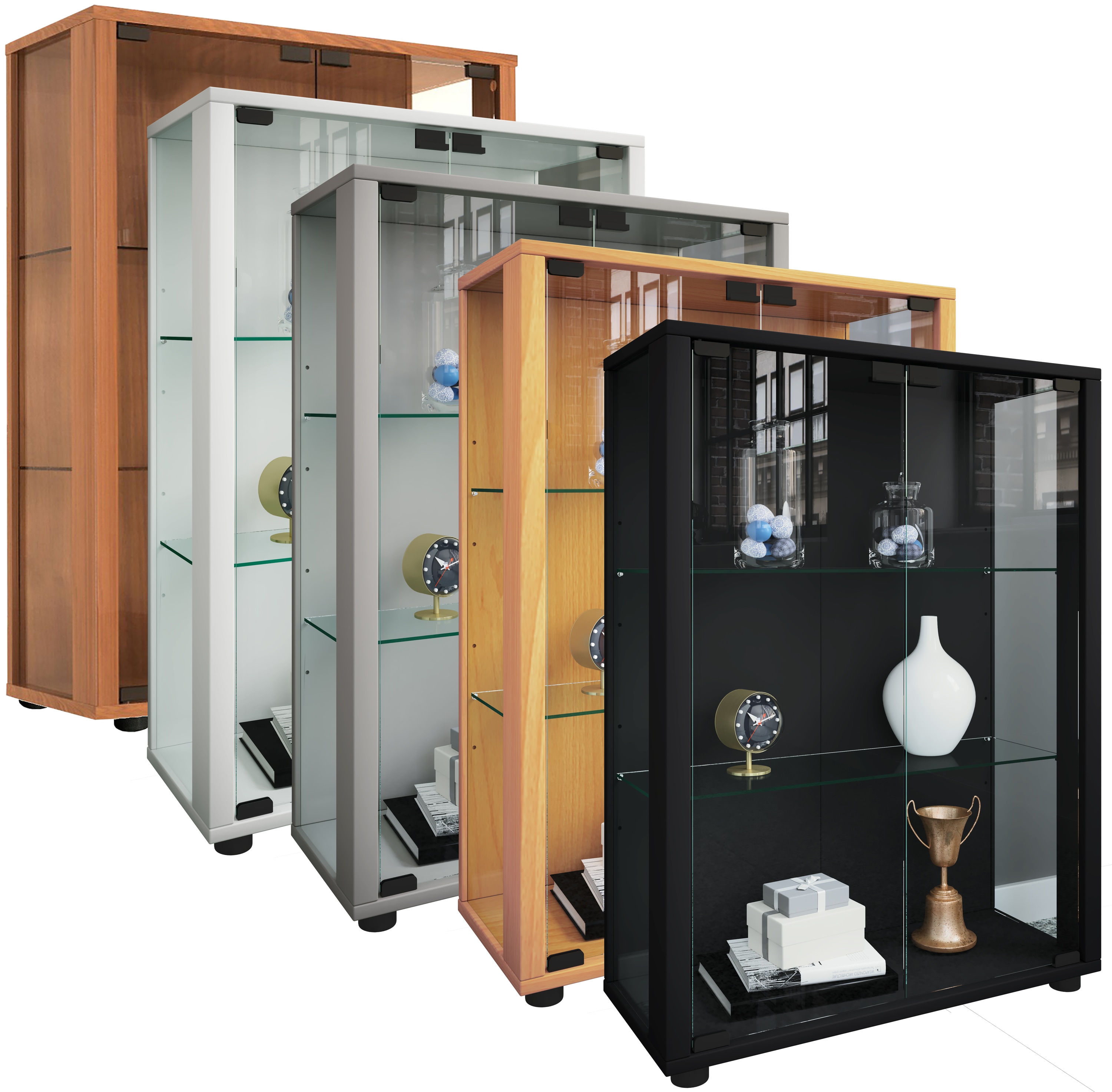 VCM Glasvitrine stehend | Vitrine Glas mit ESG-Sicherheitsglas | Ma&szlig;e ca. H. 80 x B. 60 x T. 25 cm | Standvitrine Glas | Modern und platzsparend | Glas Vitrinenschrank &ndash; Sintalo 