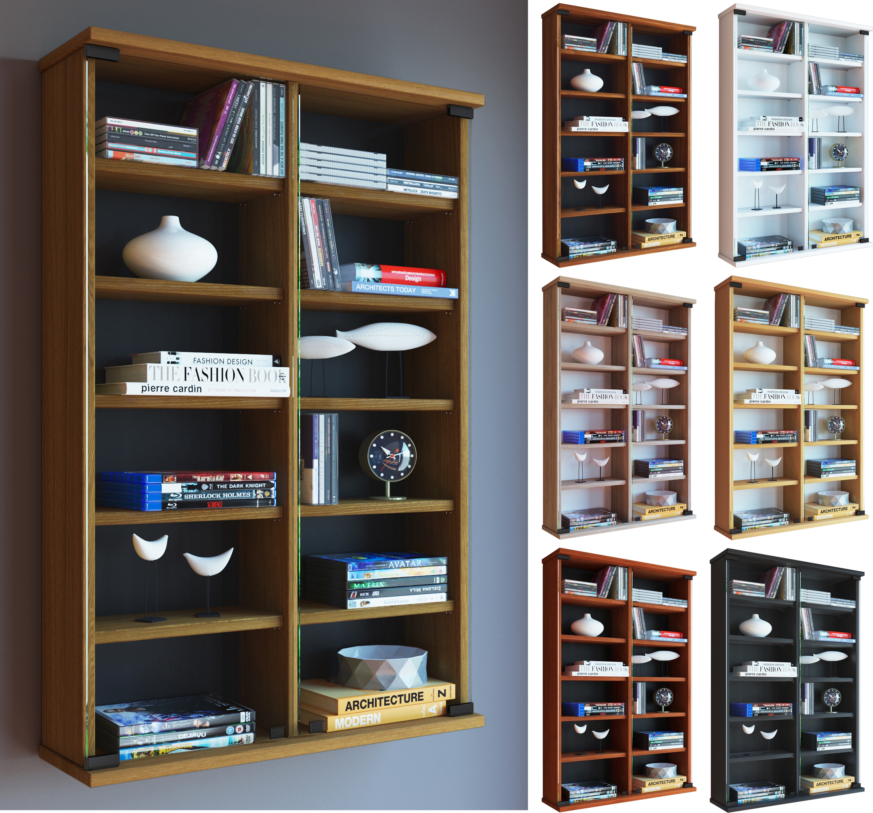 VCM Holz CD DVD Wandregal/Wandvitrine | Vitrine mit 2 ESG-Sicherheitsglast&uuml;ren. | Ma&szlig;e: H. 92 x B. 60 x T. 18 cm | 10 variable Einlegeb&ouml;den - Zuntisa 