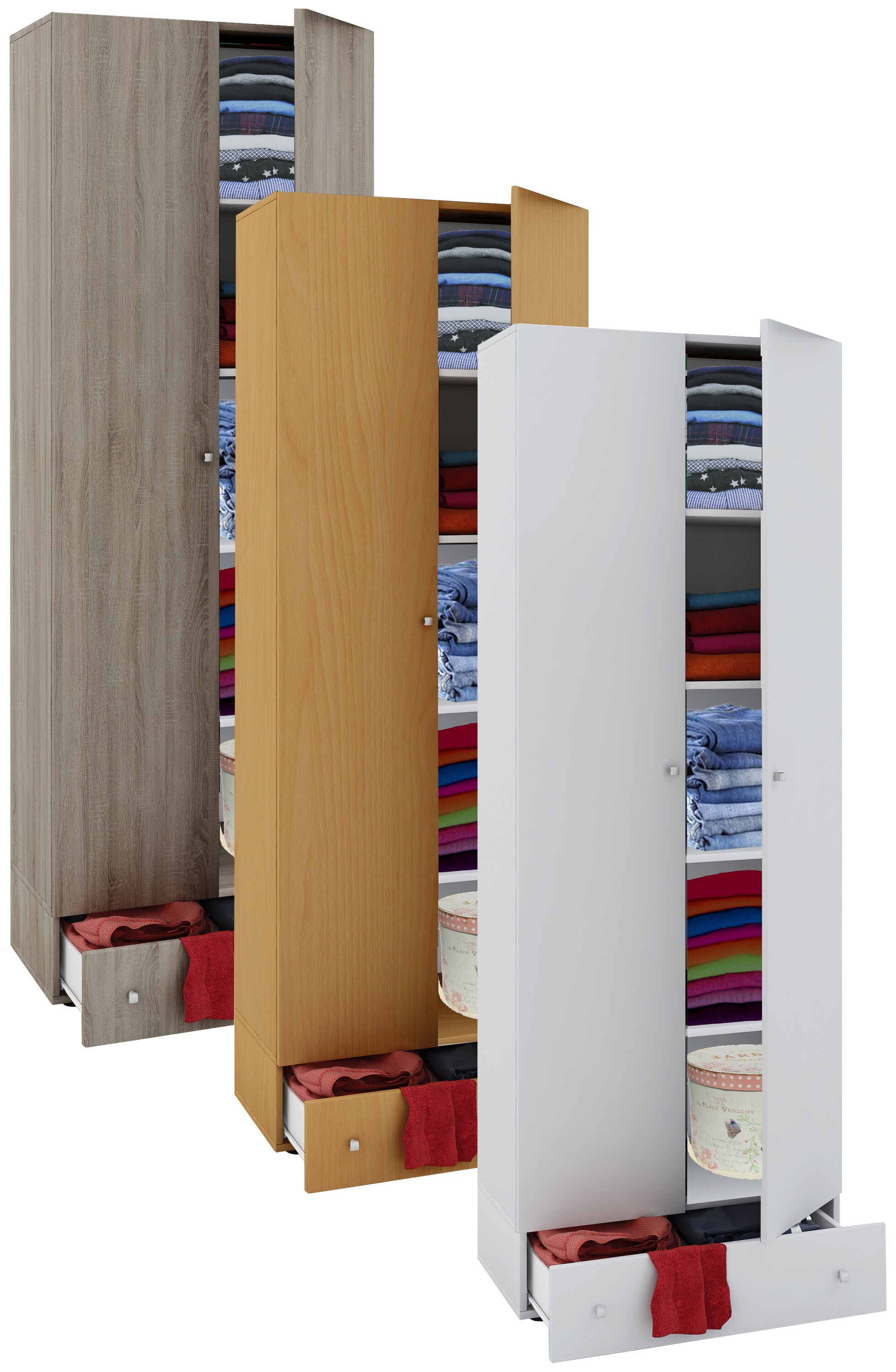 VCM Holz Kleiderschrank | 5 F&auml;cher mit Schublade | 2 Dreht&uuml;ren | Ma&szlig;e ca. B. 70 x  H. 196 x T. 40 cm &ndash; Vandol S 