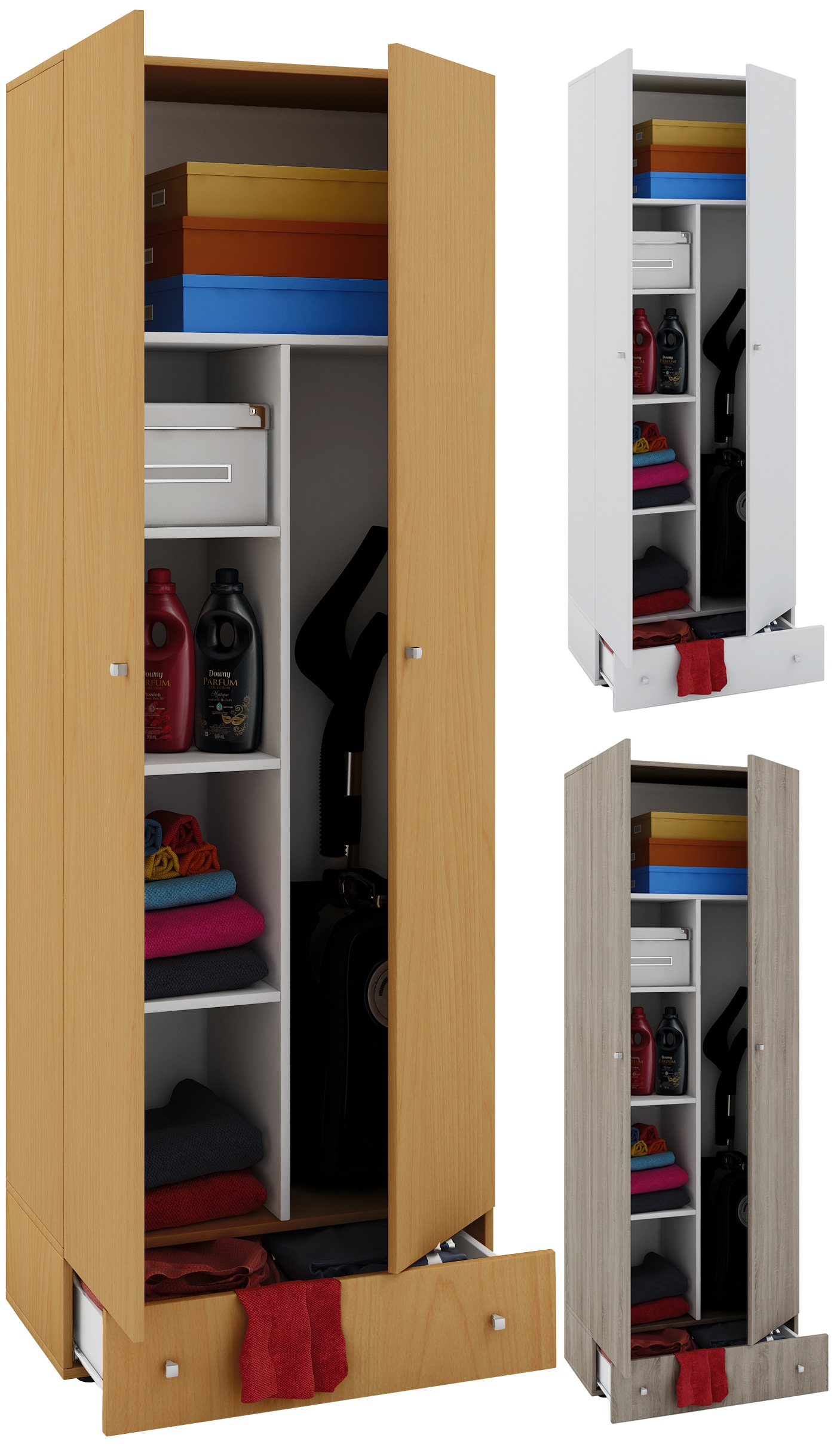VCM Holz-Besenschrank | 6 F&auml;cher | Ma&szlig;e: . B. 70 x H. 196 x T. 40 cm | Haushaltsschrank | Mehrzweckschrank | Extra Schublade - Vandol 