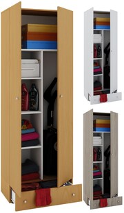 VCM Holz-Besenschrank | 6 Fächer | Maße: . B. 70 x H. 196 x T. 40 cm | Haushaltsschrank | Mehrzweckschrank | Extra Schublade - Vandol 