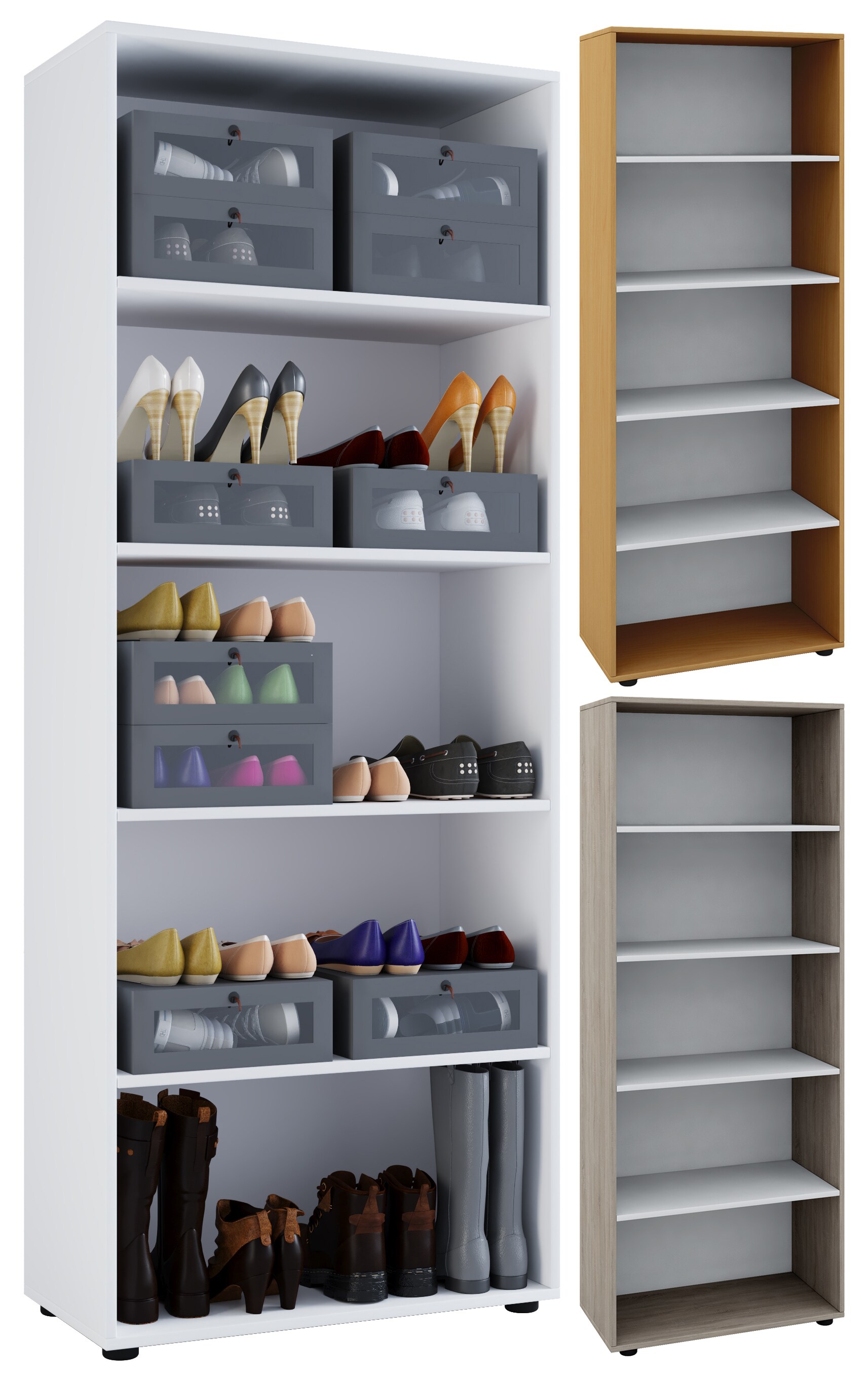 VCM Holz-Regal | Ma&szlig;e: B. 70 x H. 178 x T. 40 cm | 5 F&auml;cher | Allzweckregal | Schuhregal | ohne T&uuml;ren &ndash; Vandol 