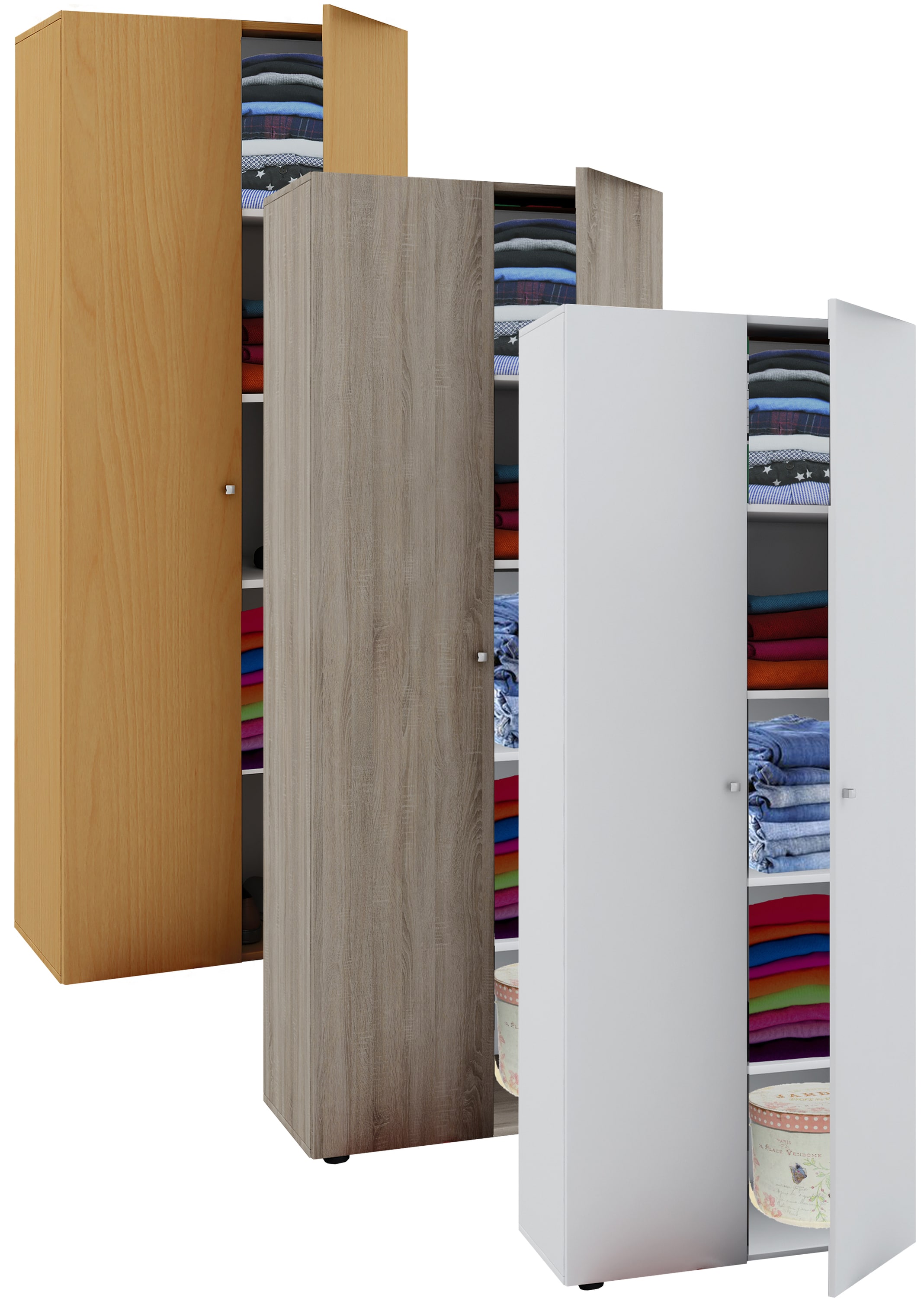 VCM Holz Kleiderschrank | 5 F&auml;cher | Ma&szlig;e ca. B. 70 x  H. 178 x T. 40 cm | 2 Dreht&uuml;ren | erweiterbar | Schrank - Vandol 