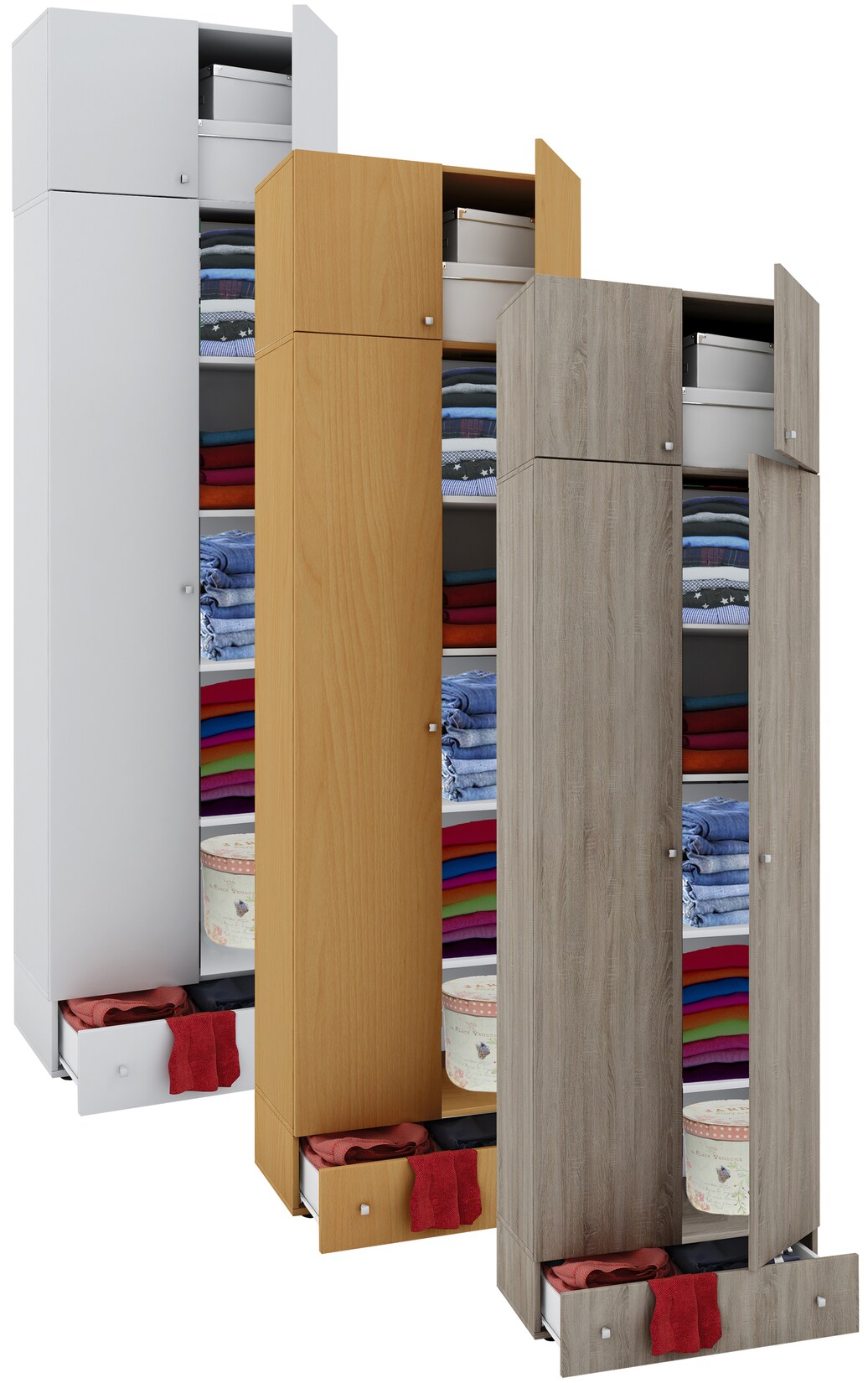 VCM Holz Kleiderschrank Schrank mit 5 Fächer und Drehtüren erweiterbar Maße ca. B. 70 x H. 238 x T. 40 cm - Vandol