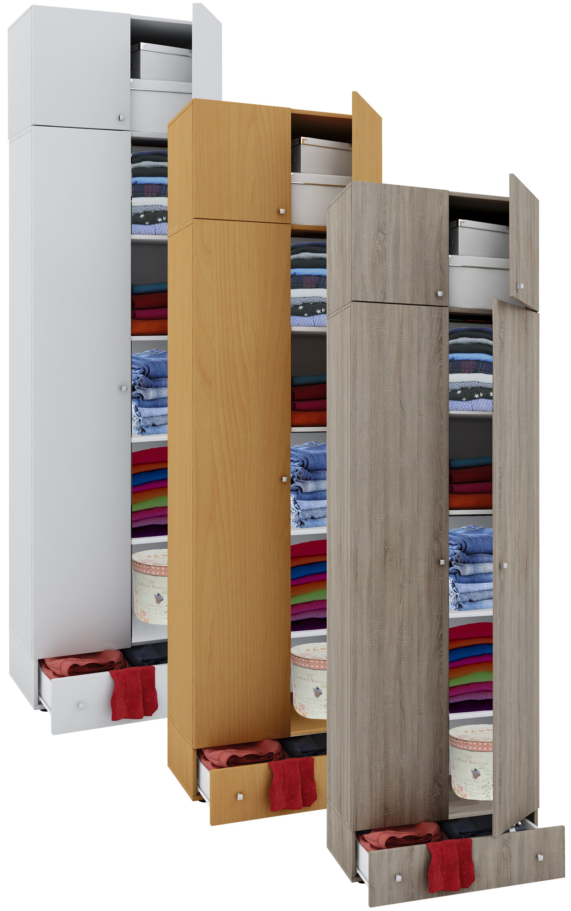 VCM Holz Kleiderschrank | Schrank mit 5 F&auml;cher und  Dreht&uuml;ren | erweiterbar | Ma&szlig;e ca. B. 70 x  H. 238 x T. 40 cm  - Vandol 