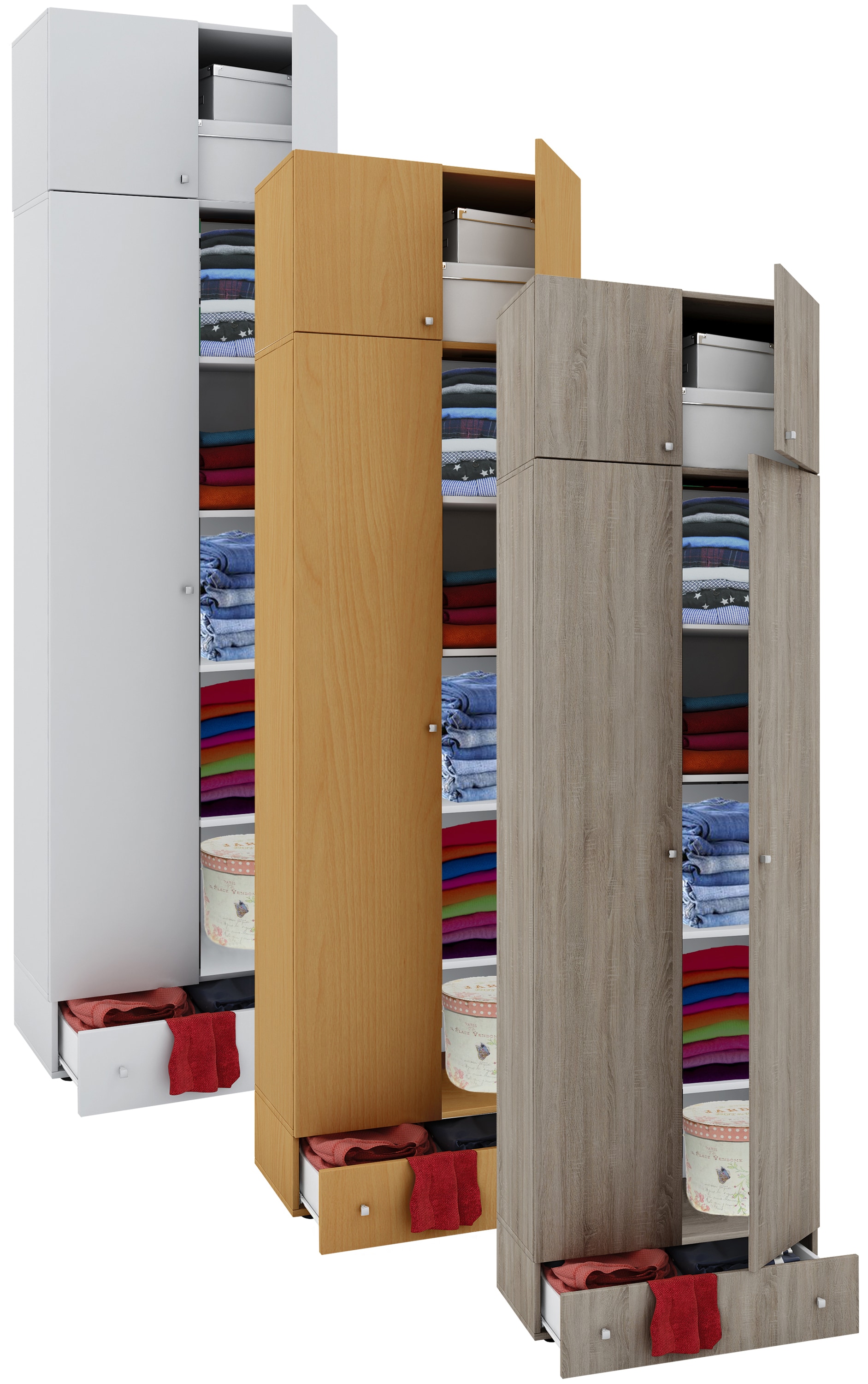 VCM Holz Kleiderschrank | Schrank mit 5 F&auml;cher und  Dreht&uuml;ren | erweiterbar | Ma&szlig;e ca. B. 70 x  H. 238 x T. 40 cm  - Vandol 