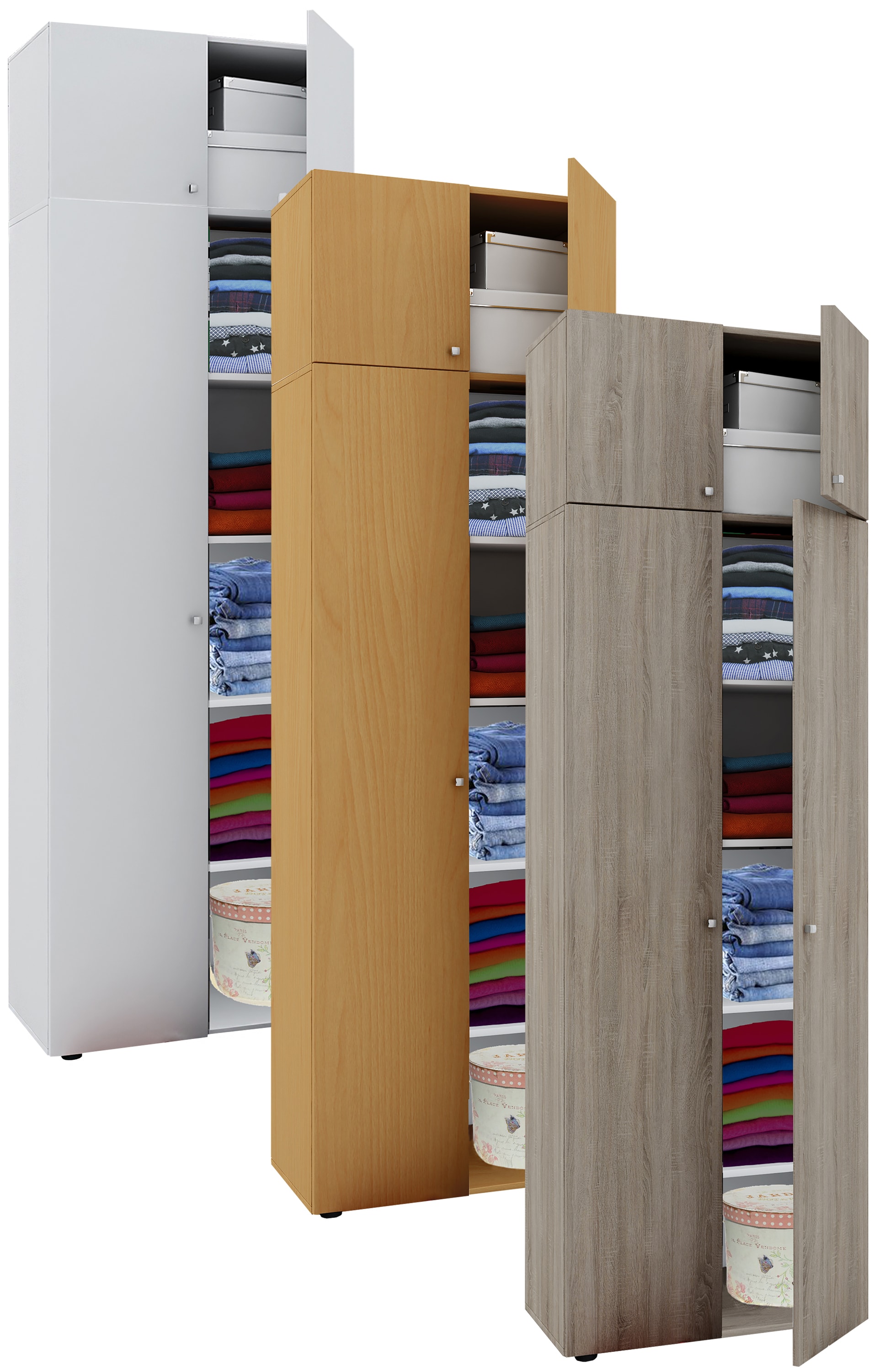 VCM Holz Kleiderschrank | Schrank  mit 6 F&auml;chern und Dreht&uuml;ren | erweiterbar | Ma&szlig;e ca B. 70 x  H. 218 x T. 40 cm - Vandol 