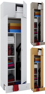 VCM Holz- Besenschrank | 6 Fächer | Maße: B. 70 x H. 237 x T. 40 cm | Haushaltsschrank | Mehrzweckschrank | Aufsatz mit 2 Türen | Extra Schublade - Vandol 