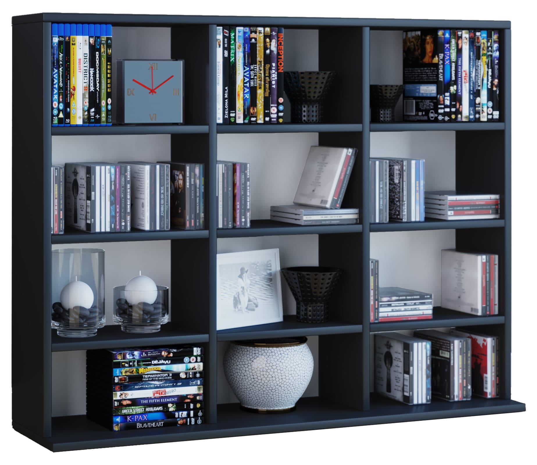 VCM Holzregal stehend | platzsparender CD-Schrank f&uuml;r 480 CDs oder 224 DVDs | Ma&szlig;e:H. 82 x B. 102 x T. 23 cm | Elegantes DVD Regal stehend | Blu-Ray Regal | CD Regal  Megosa L 
