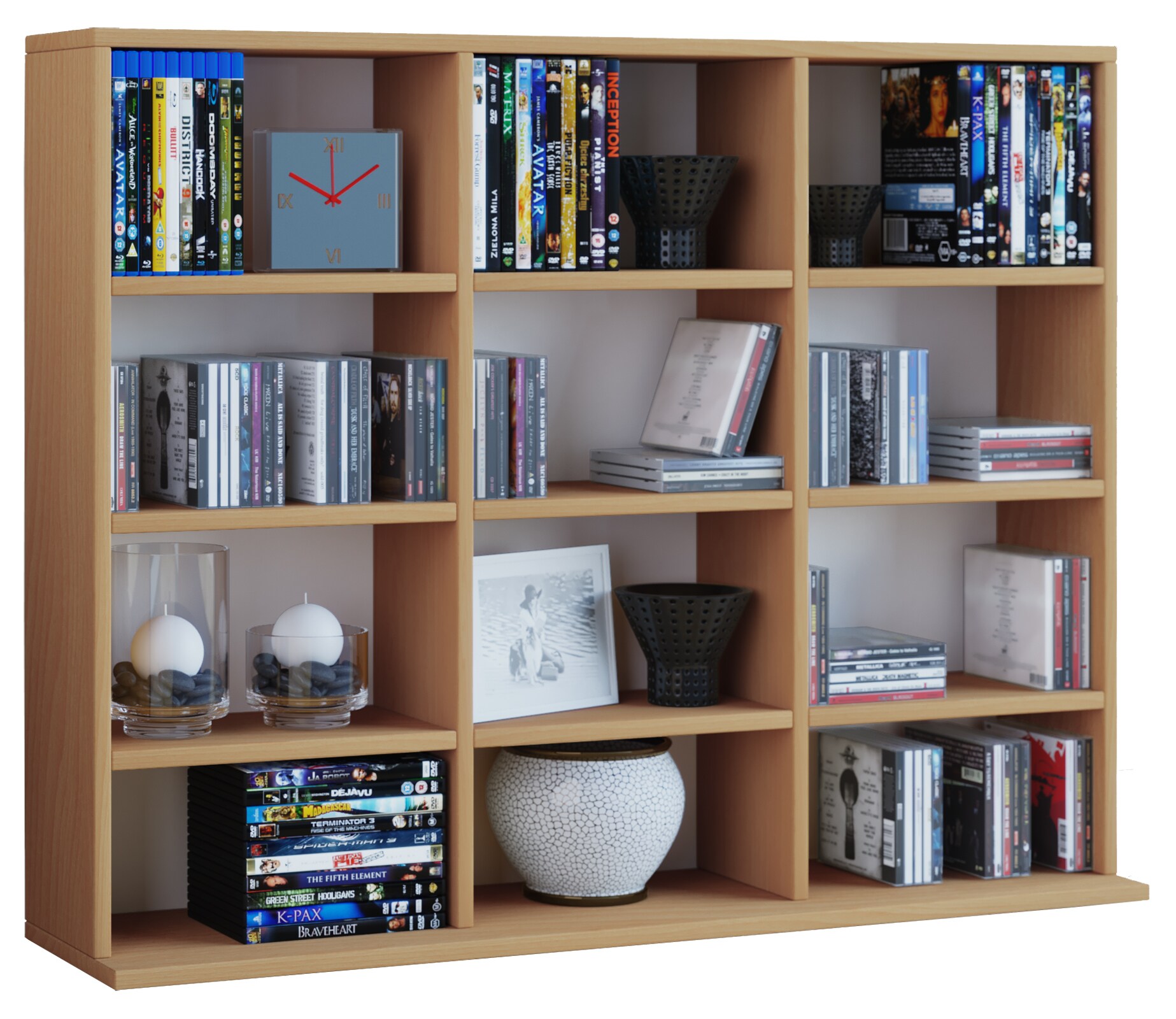 VCM Holzregal stehend | platzsparender CD-Schrank f&uuml;r 480 CDs oder 224 DVDs | Ma&szlig;e:H. 82 x B. 102 x T. 23 cm | Elegantes DVD Regal stehend | Blu-Ray Regal | CD Regal  Megosa L 