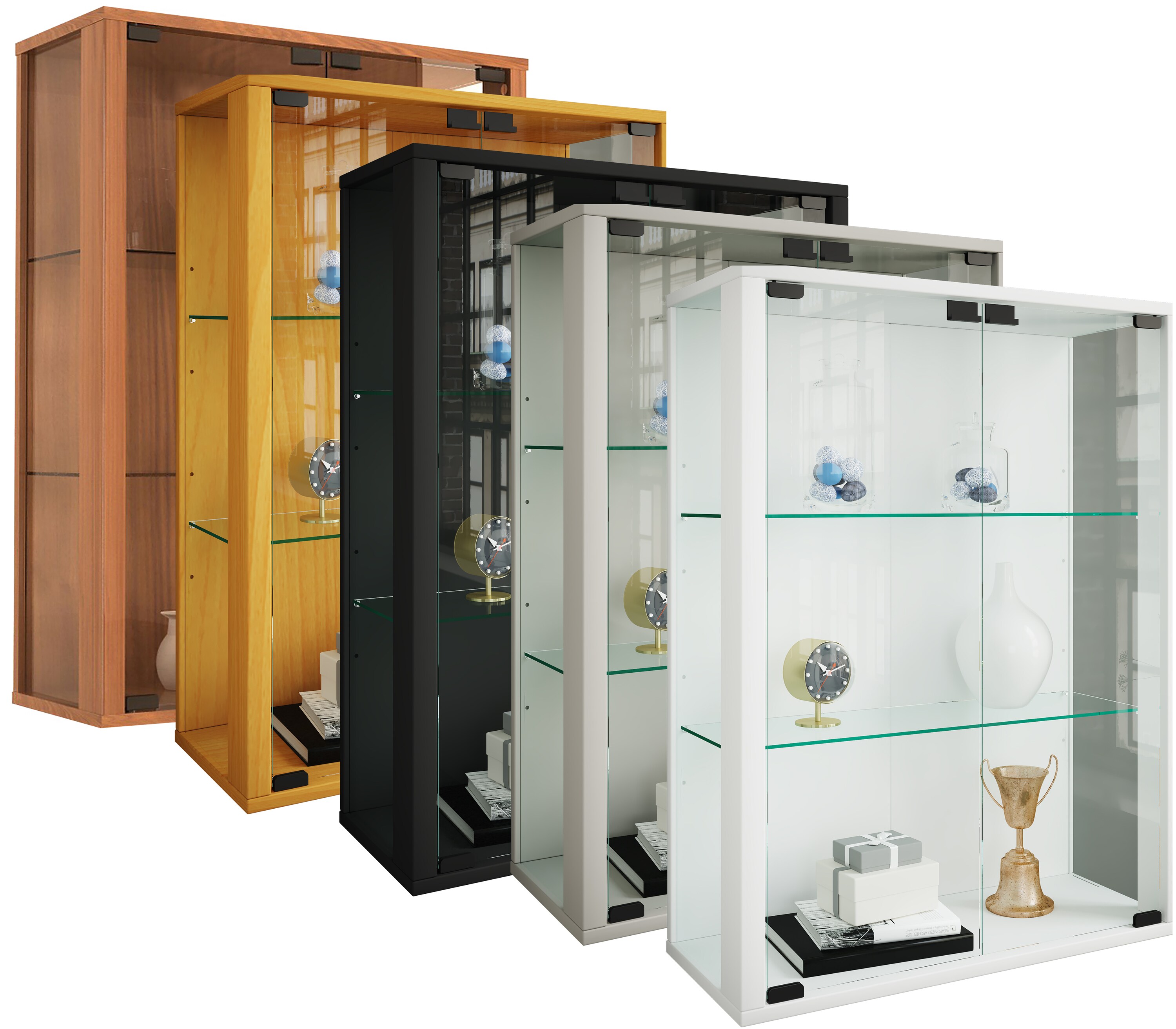 VCM Glasvitrine h&auml;ngend | Vitrine Glas mit ESG-Sicherheitsglas | Ma&szlig;e: H. 80 x B. 60 x T. 25 cm | H&auml;ngevitrine Glas | Modern und platzsparend | Glas Vitrinenschrank - Udina M 