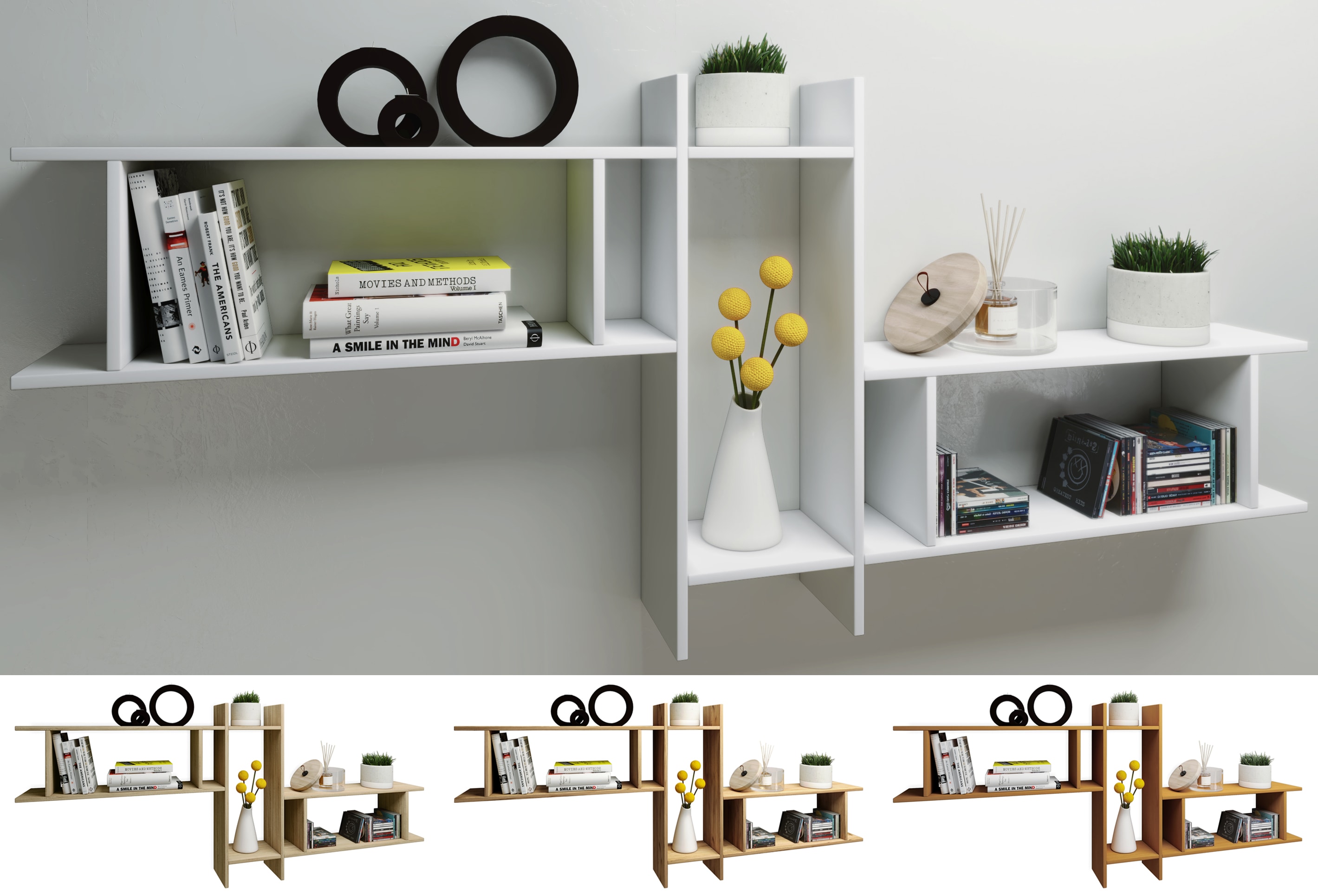 VCM Holzregal h&auml;ngend | platzsparendes Regal | Ma&szlig;e: H. 80 x B. 188 x T. 20 cm | Elegantes Regal h&auml;ngend | Aufbewahrungsregal | B&uuml;cherregal | Wandboard - Sirola Maxi 