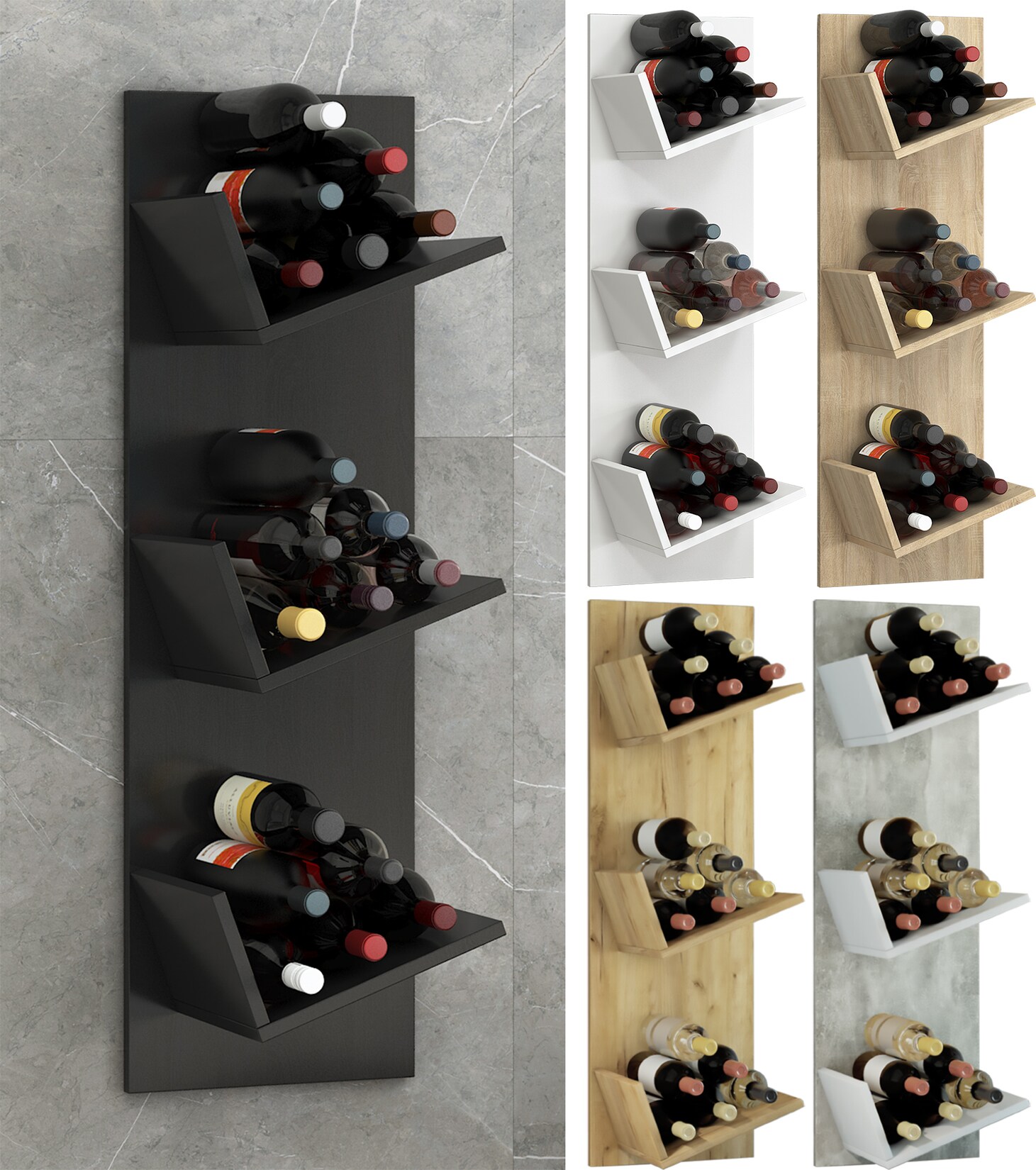 VCM Wandregal "Holz Weinregal Wandregal Flaschen Wein Vinosi" 1 Stk. tlg.