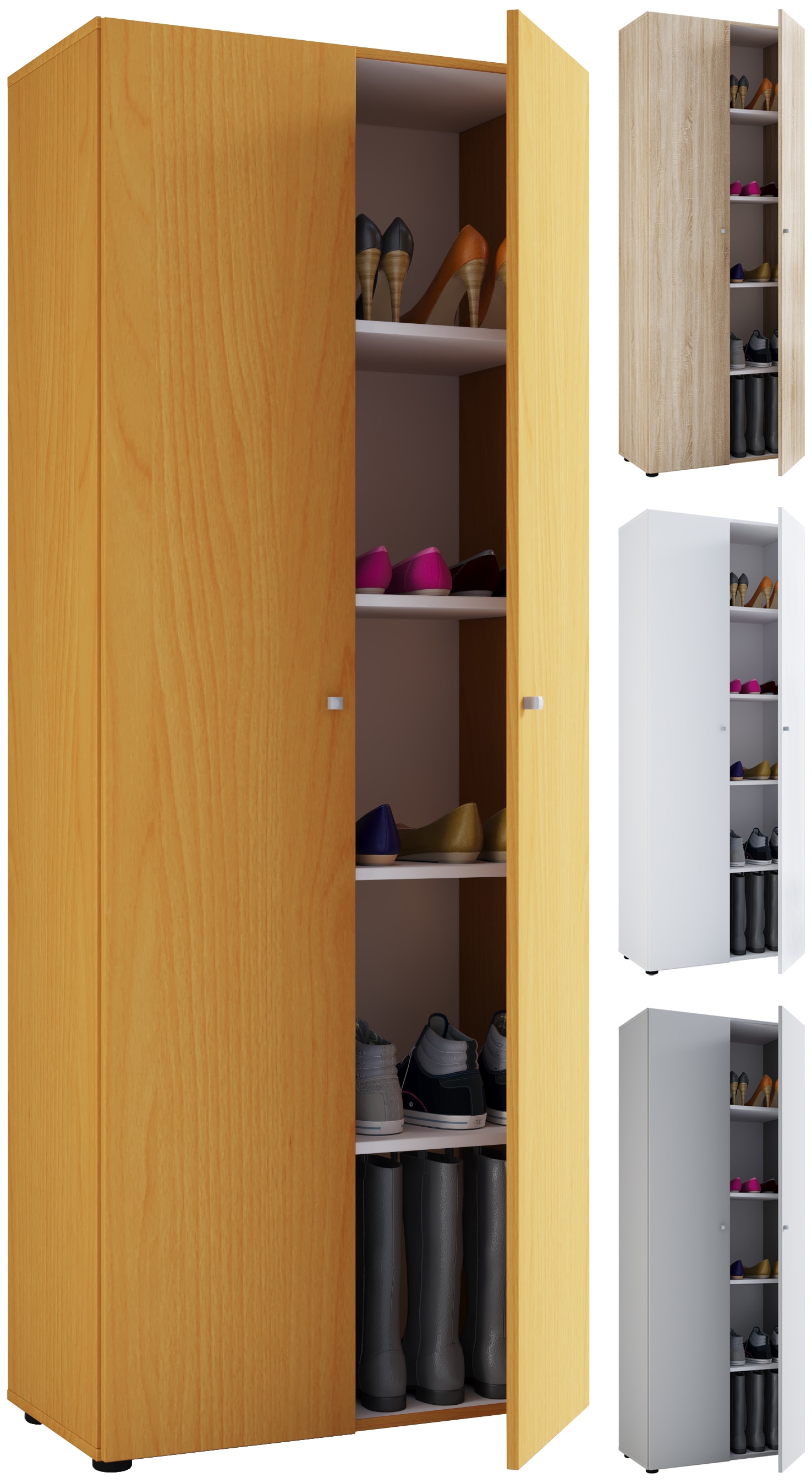 VCM Holz Schrank | Ma&szlig;e B. 70 x H. 178 x T. 40 cm | 5 F&auml;cher | Allzweckschrank | Schuhschrank | mit zwei Drehtt&uuml;ren &ndash; Vandol 