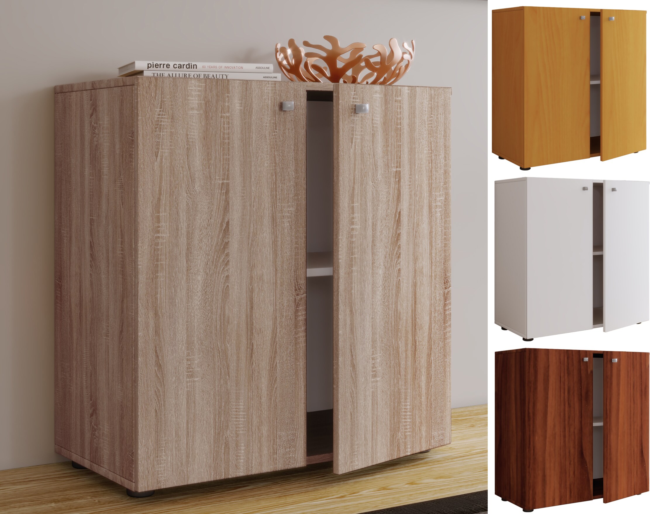 VCM Holz Kommode | Ma&szlig;e Kommode ca. H. 75 x B. 70 x T. 36 cm | Sideboard mit praktischen Fachbodeneinteilung | 2 Dreht&uuml;ren - Vandol 1 