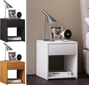 VCM Nachtschrank | Maße Nachttisch ca. H. 40 x B. 35 x T. 35 cm | Schublade und offenes Fach | Nachttisch - Sledo Mini 