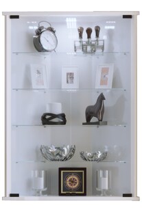 VCM Glasvitrine hängend | Vitrine Glas mit ESG-Sicherheitsglas | Maße ca.  H. 88 x B. 67 x T. 23 cm (ohne Füße)  | Hängevitrine Glas | Modern und platzsparend | Glas Vitrinenschrank - Vecko 
