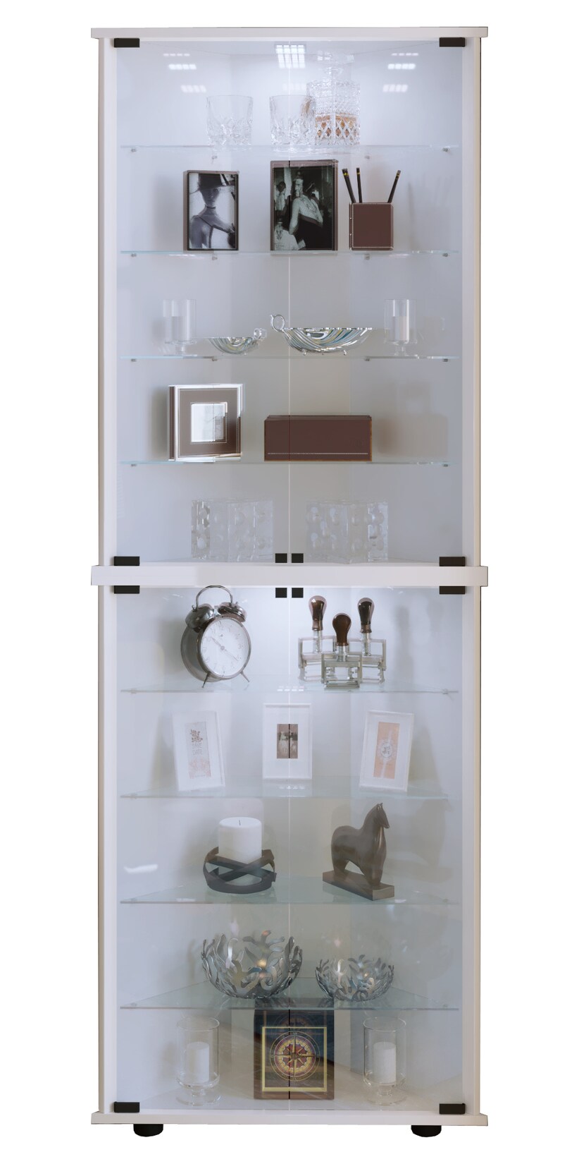 VCM Glasvitrine stehend   Vitrine Glas mit ESG-Sicherheitsglas  Maße ca. H. 182 x B. 67 x T. 23 cm   Standvitrine Glas   Modern und platzsparend   Glas Vitrinenschrank – Vecko XL