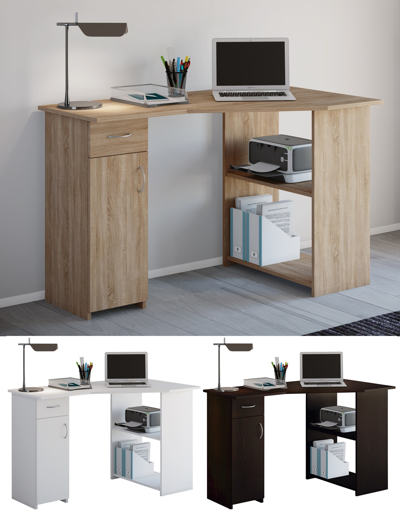VCM - Bureau Linzia h. 76 x l. 118 x p. 77 cm Sonoma Eiche (Sägerau)