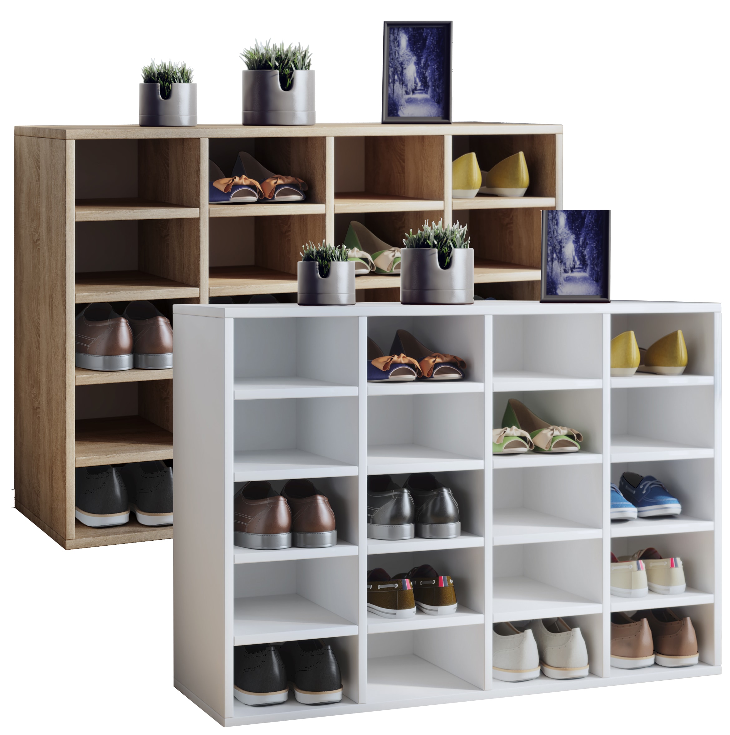 VCM Holz Schuhregal | Ma&szlig;e ca. H. 67 x B. 92 x T. 33 cm | Schuhkommode mit 20 F&auml;chern | Schuhschrank - Hinsol L 