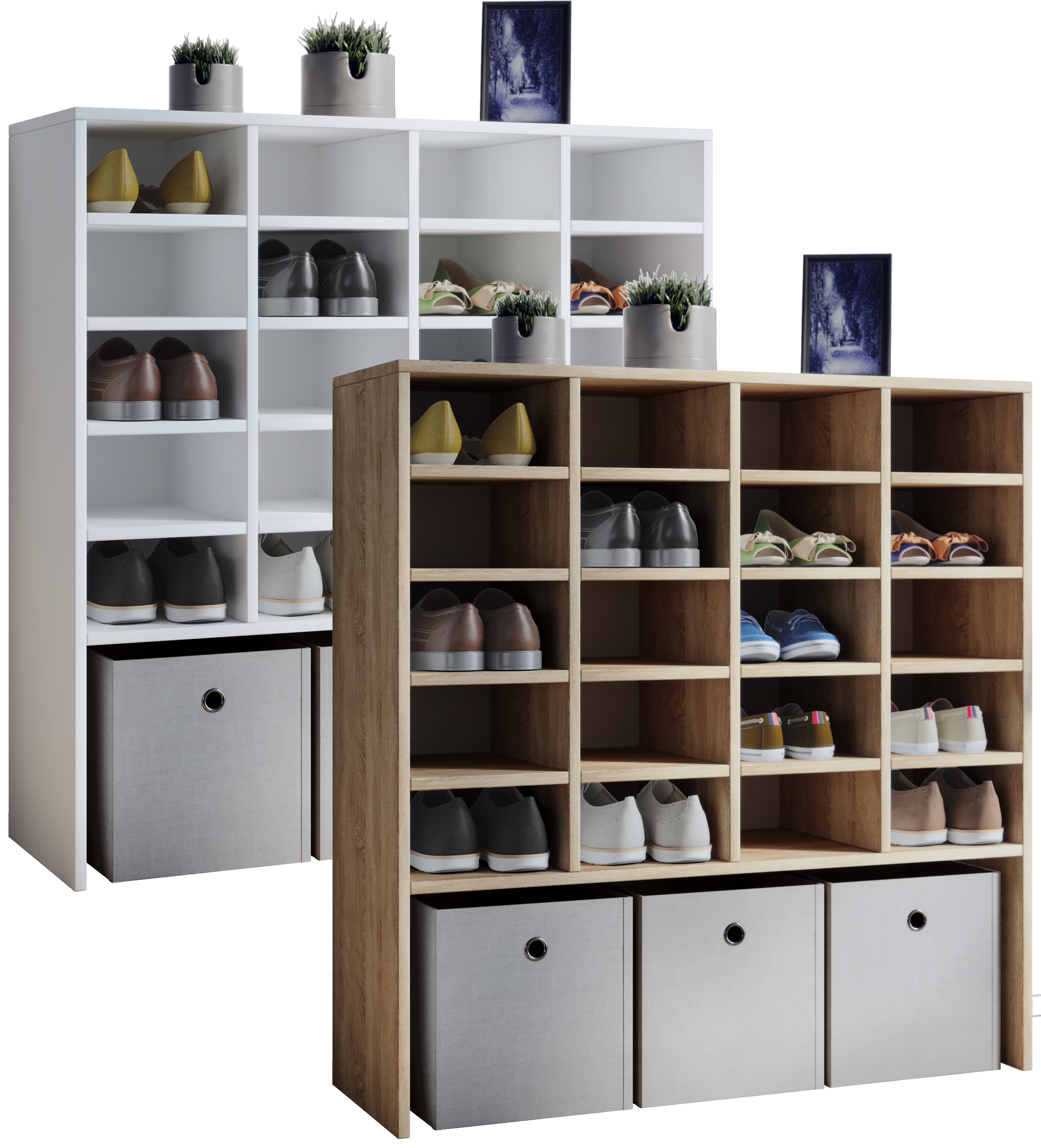 VCM Holz Schuhregal | Ma&szlig;e ca. H. 99 x B. 92 x T. 33 cm | Schuhkommode mit 20 F&auml;cher | Schuhschrank - Hinsol XL 