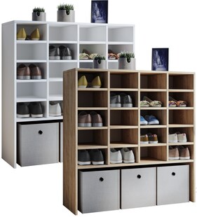 VCM Holz Schuhregal | Maße ca. H. 99 x B. 92 x T. 33 cm | Schuhkommode mit 20 Fächer | Schuhschrank - Hinsol XL 