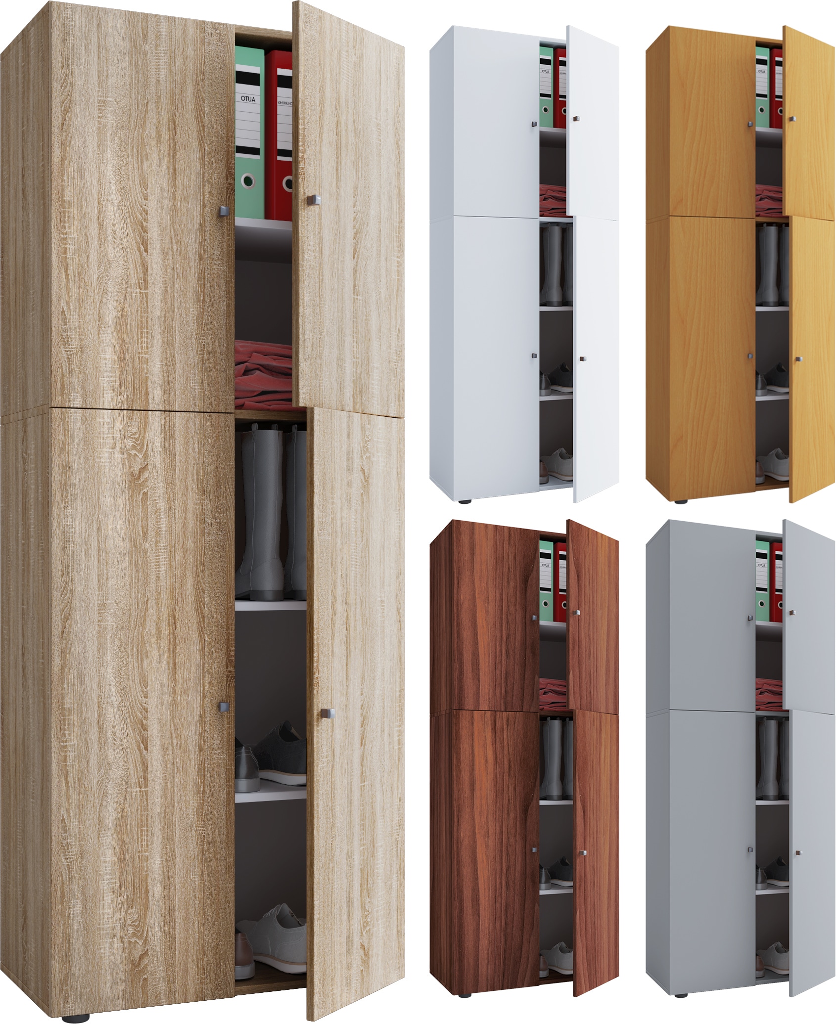 VCM Holz Kleiderschrank | Schrank mit 5 F&auml;chern und Dreht&uuml;ren | Ma&szlig;e ca. B. 70 x H. 184 x T. 40 cm &ndash; Lona 