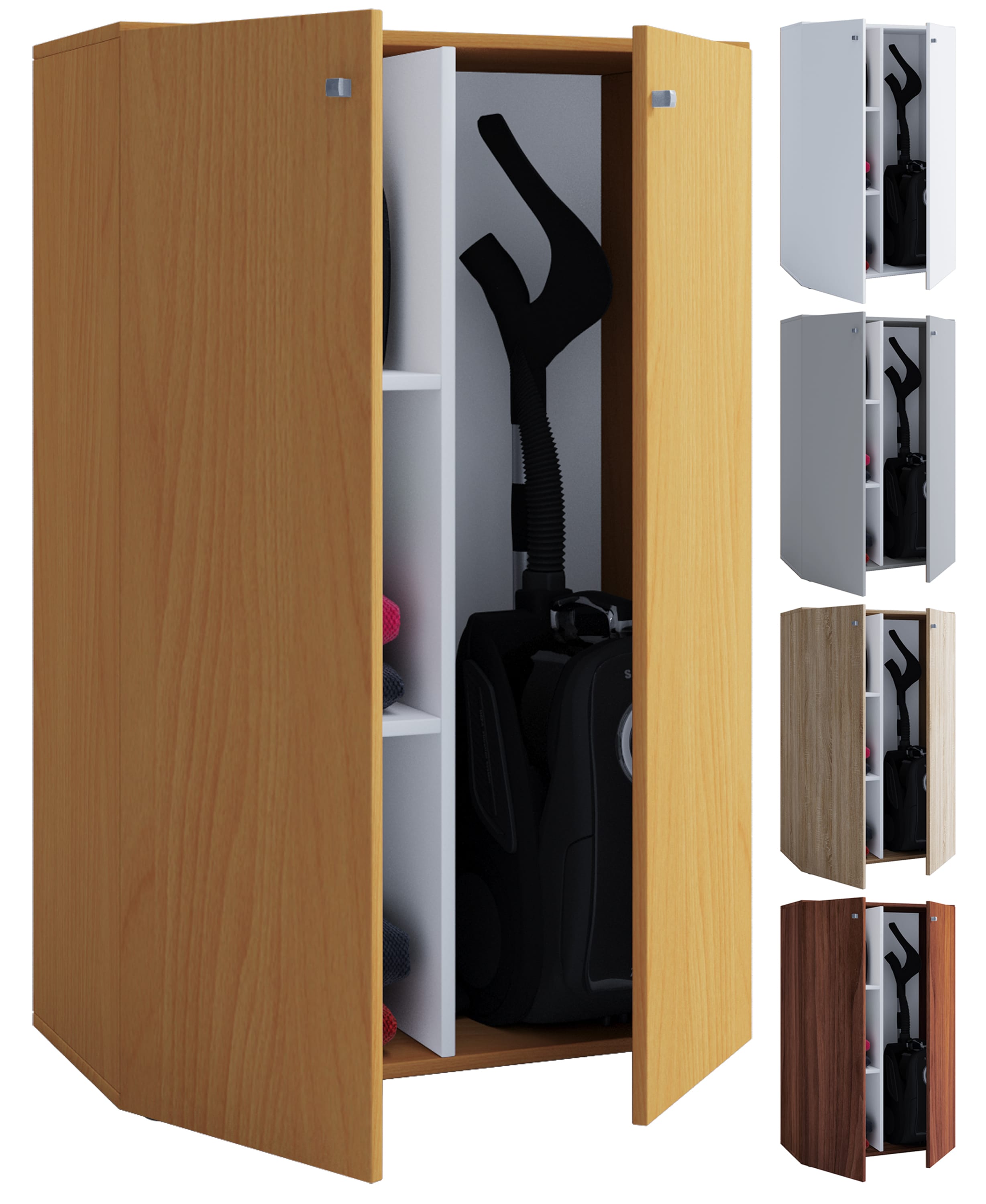 VCM Holz Besenschrank Staubsauger Putzschrank Haushaltsschrank Dreht&uuml;ren Lona L 