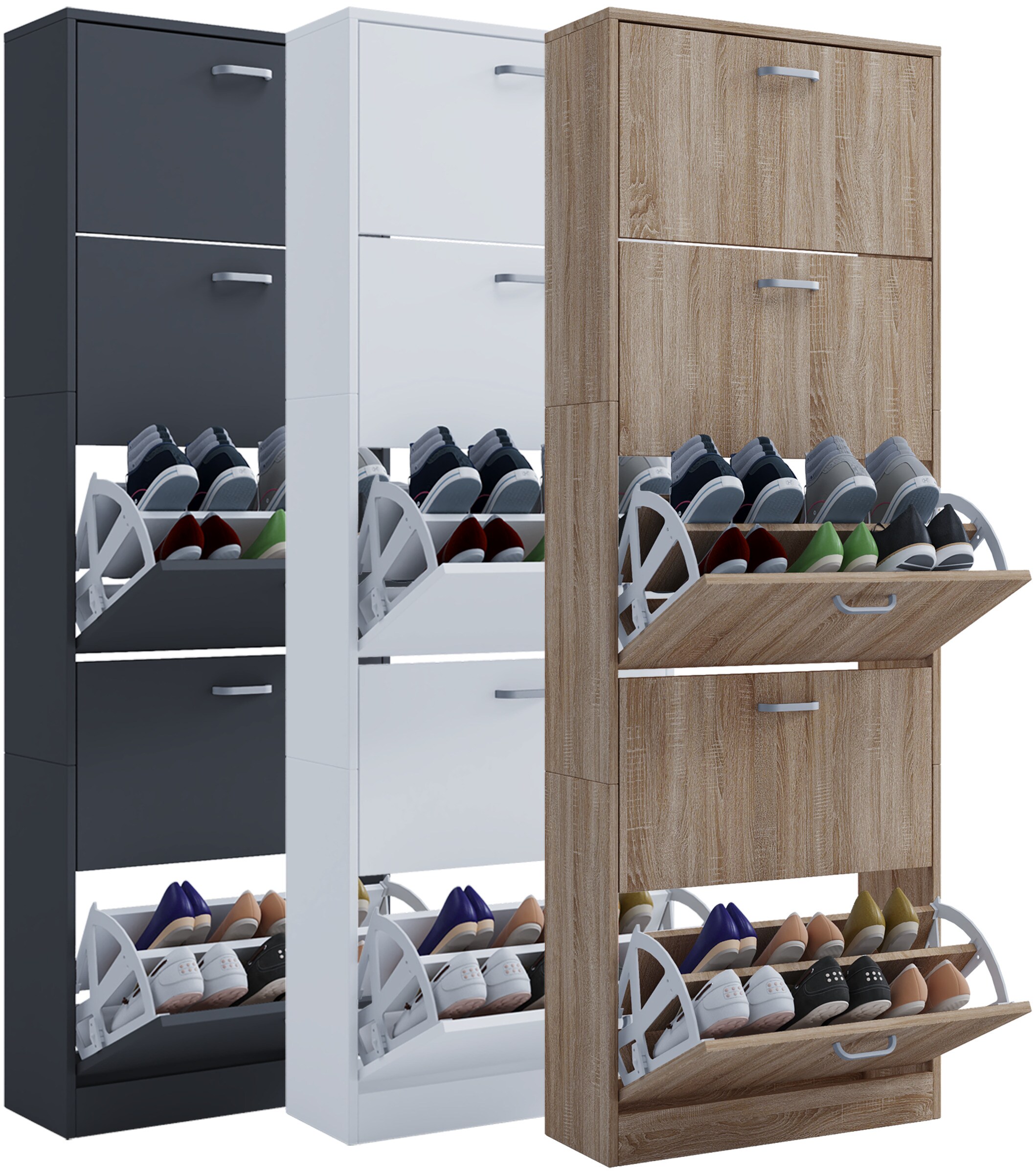 VCM Holz Schuhschrank | Ma&szlig;e: H. 170 x B. 59 x T. 22 cm | 5 Klappen - Sipos XL 