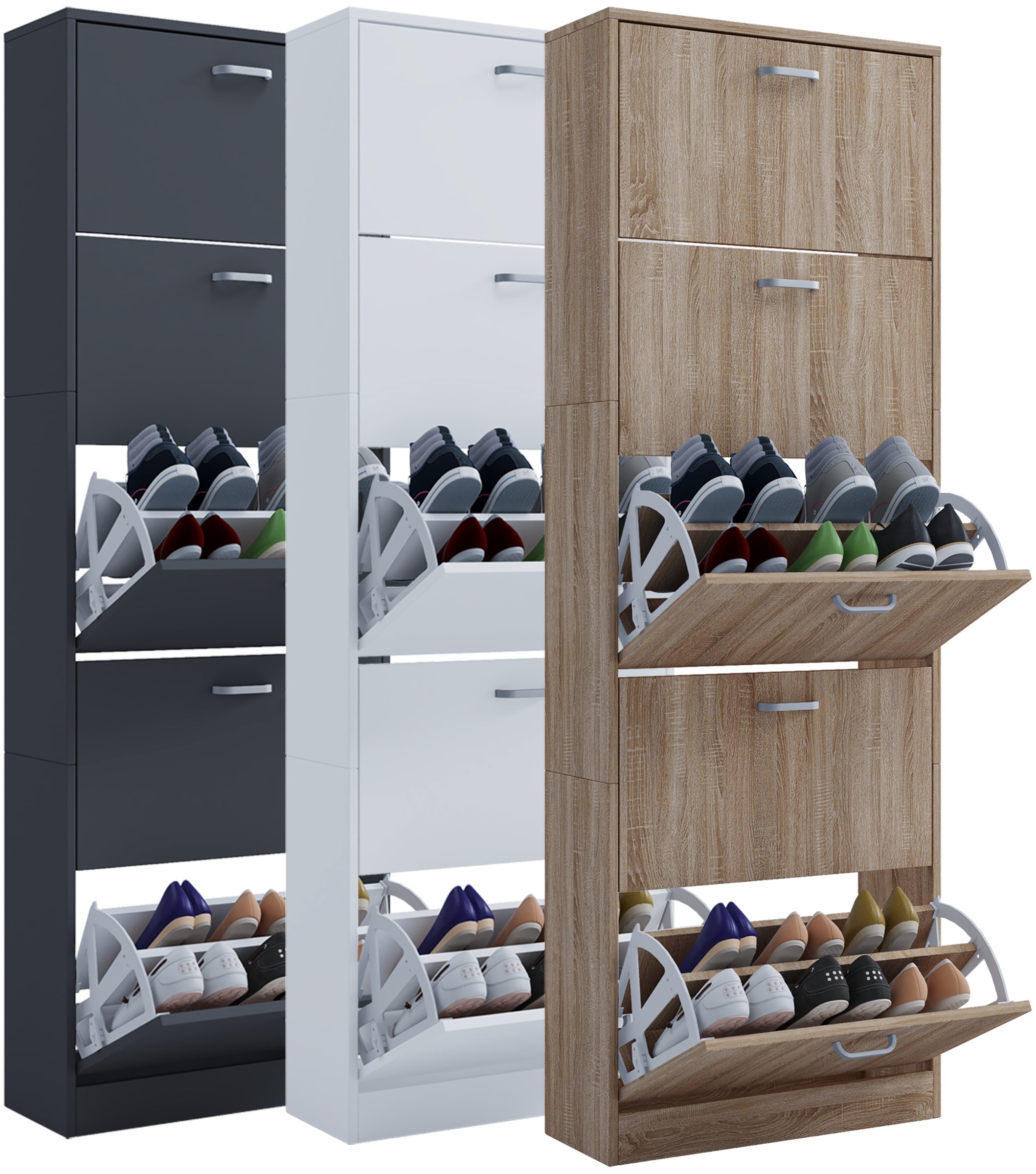 VCM Holz Schuhschrank | Ma&szlig;e: H. 170 x B. 59 x T. 22 cm | 5 Klappen - Sipos XL 